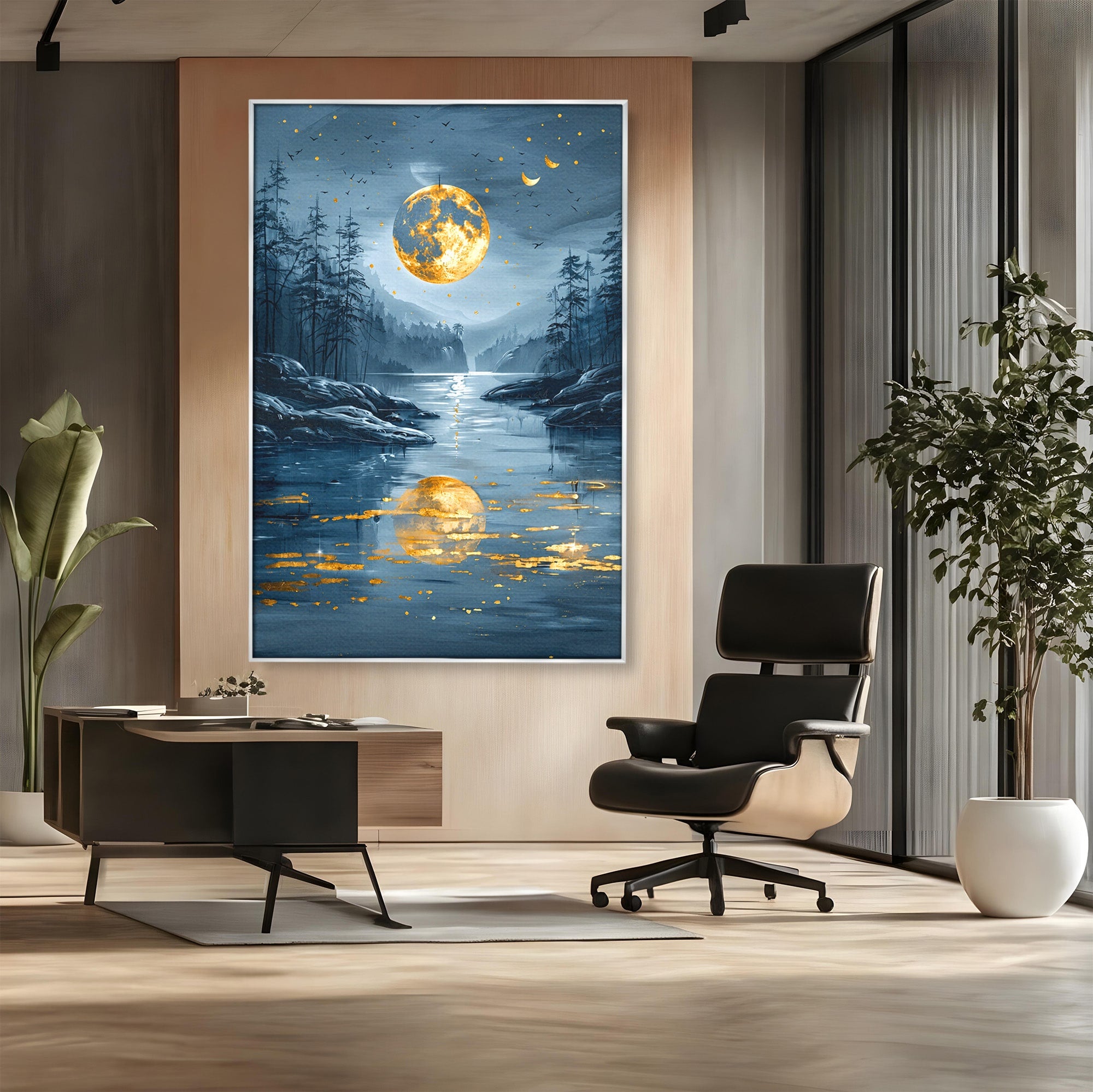 Tablou Canvas Premium LuxCanva® A1727, Luna De Aur, Luna, Peisaj, Noapte, Natura, Living, Culori Vibrante