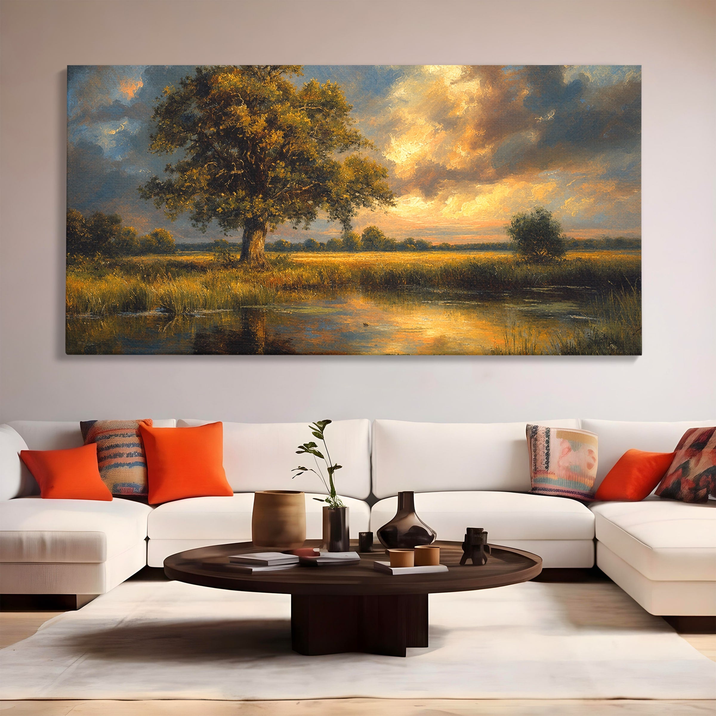 Tablou Canvas Premium LuxCanva® A1729, Peisaj La Apus, Peisaj, Apus, Natura, Copac, Living, Dormitor, Culori Vibrante
