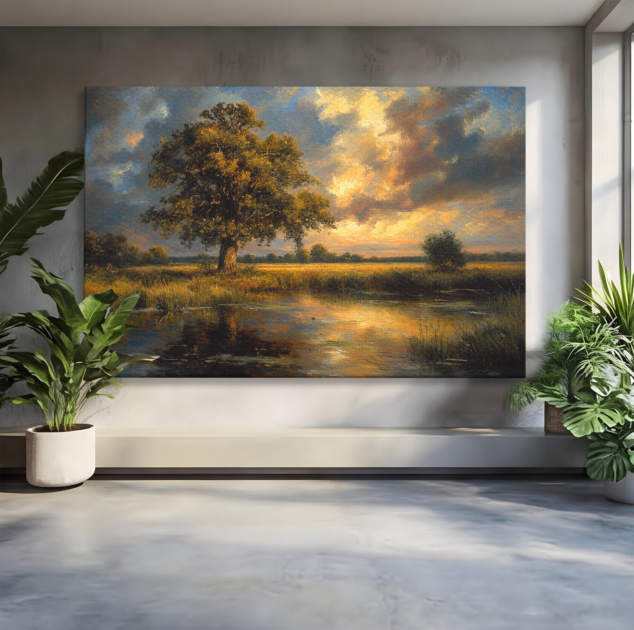 Tablou Canvas Premium LuxCanva® A1729, Peisaj La Apus, Peisaj, Apus, Natura, Copac, Living, Dormitor, Culori Vibrante
