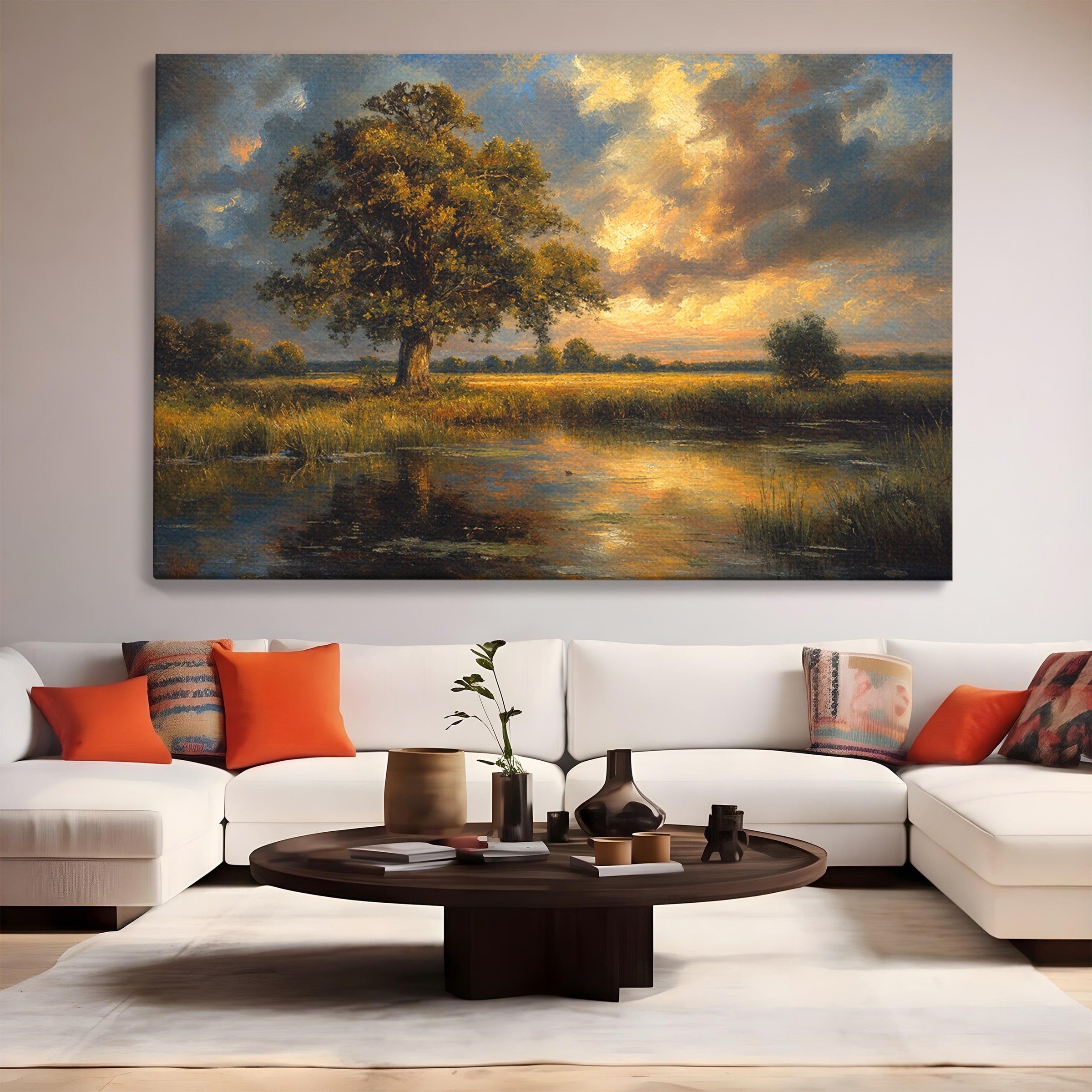 Tablou Canvas Premium LuxCanva® A1729, Peisaj La Apus, Peisaj, Apus, Natura, Copac, Living, Dormitor, Culori Vibrante