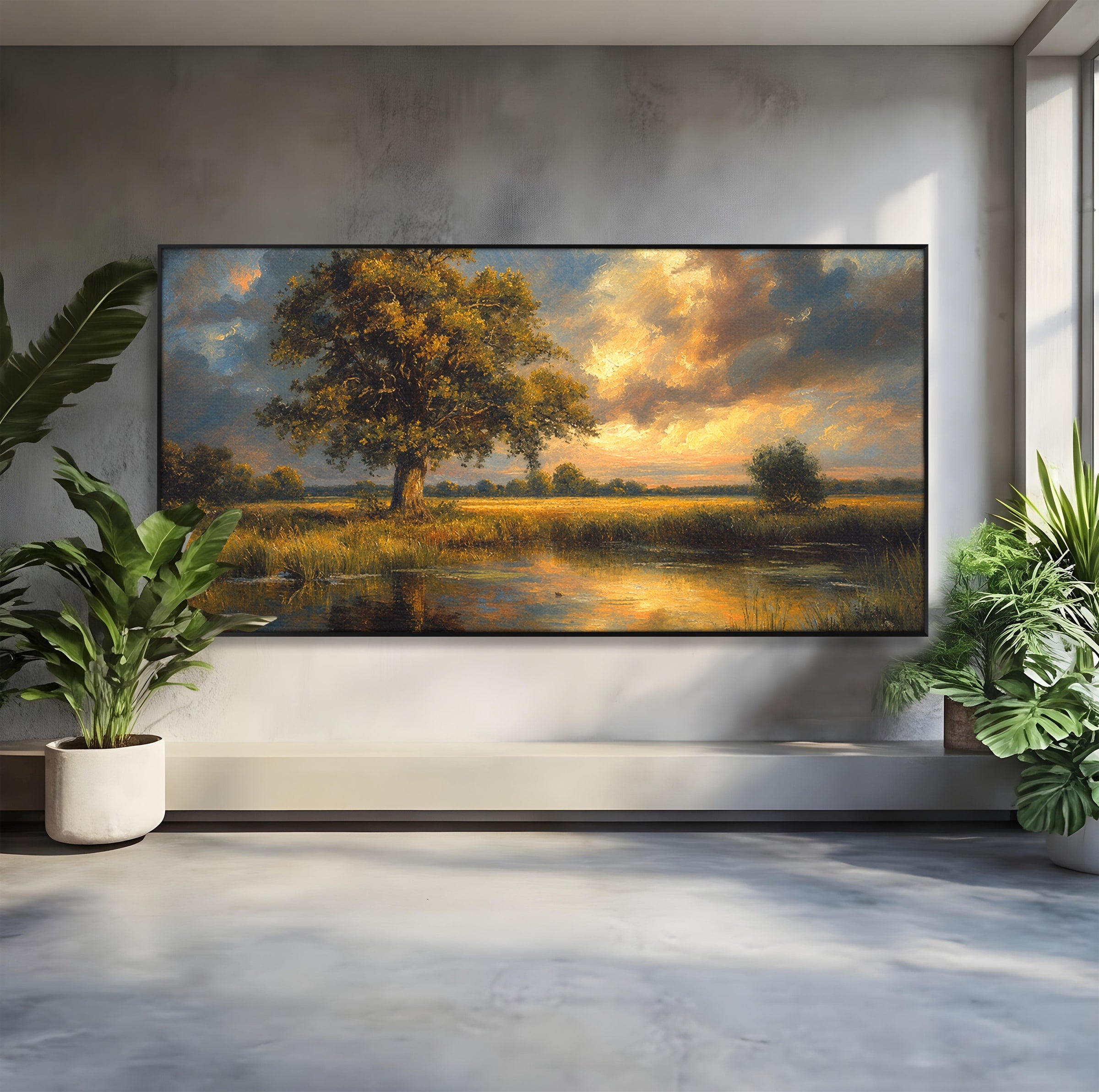Tablou Canvas Premium LuxCanva® A1729, Peisaj La Apus, Peisaj, Apus, Natura, Copac, Living, Dormitor, Culori Vibrante