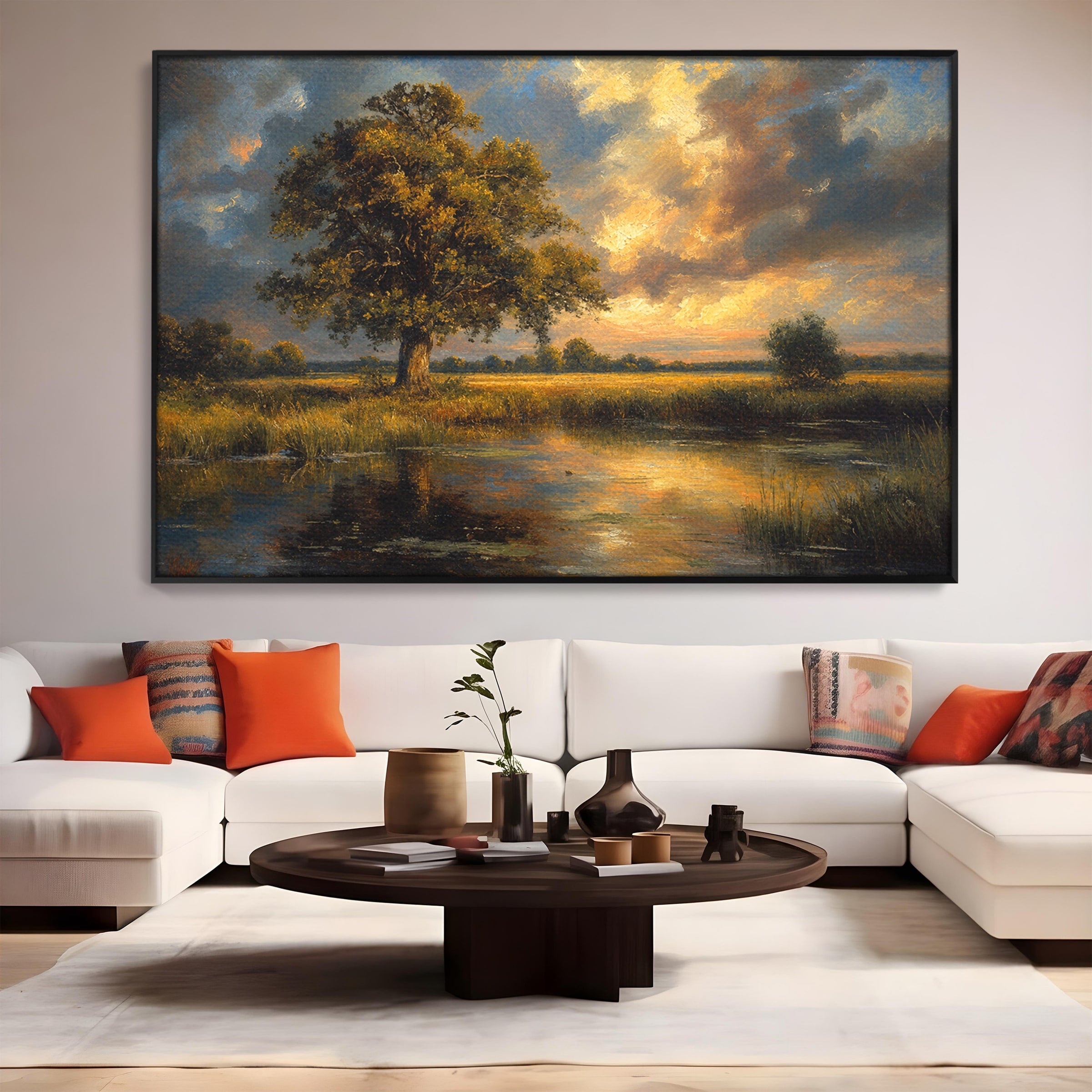 Tablou Canvas Premium LuxCanva® A1729, Peisaj La Apus, Peisaj, Apus, Natura, Copac, Living, Dormitor, Culori Vibrante