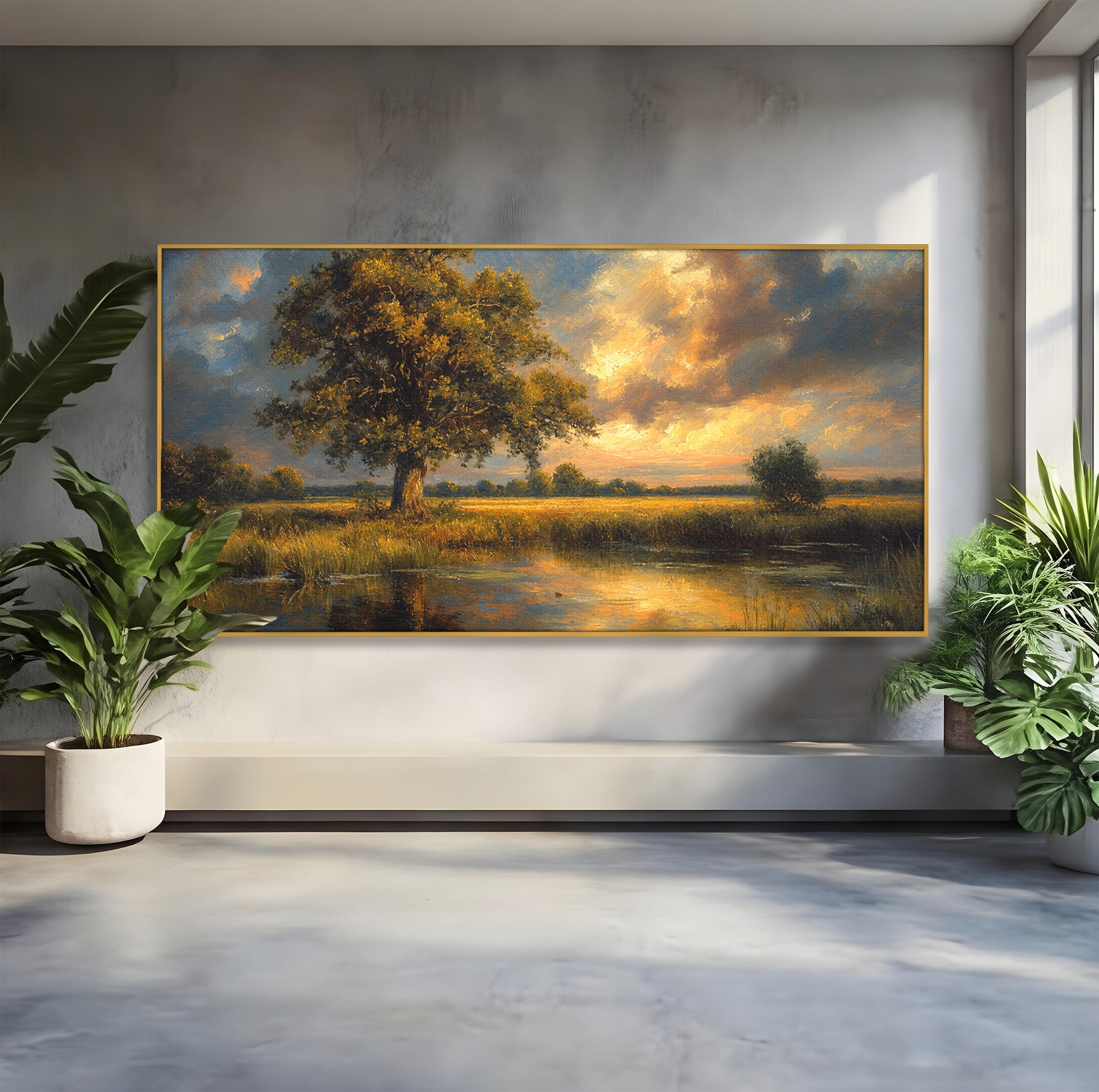 Tablou Canvas Premium LuxCanva® A1729, Peisaj La Apus, Peisaj, Apus, Natura, Copac, Living, Dormitor, Culori Vibrante