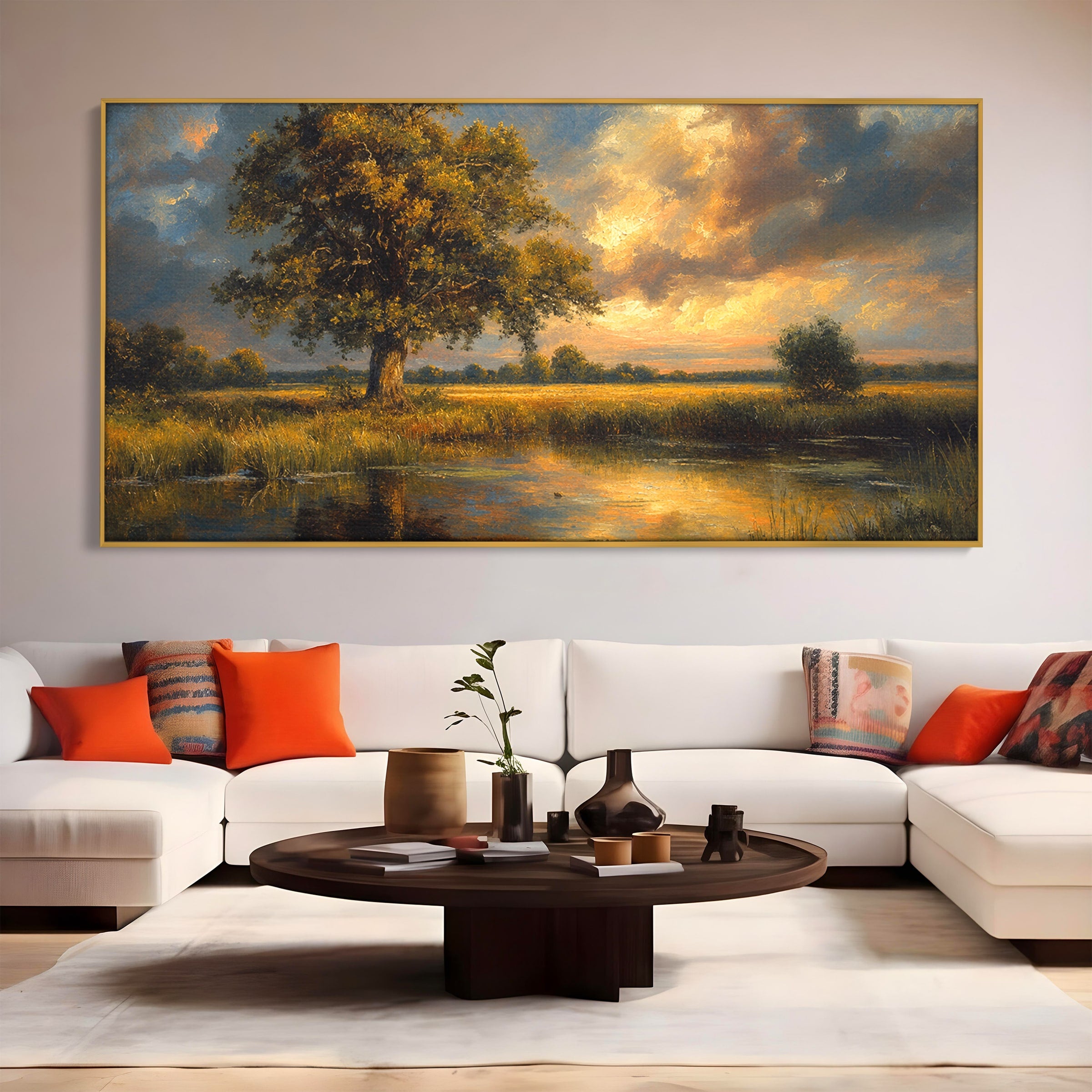 Tablou Canvas Premium LuxCanva® A1729, Peisaj La Apus, Peisaj, Apus, Natura, Copac, Living, Dormitor, Culori Vibrante