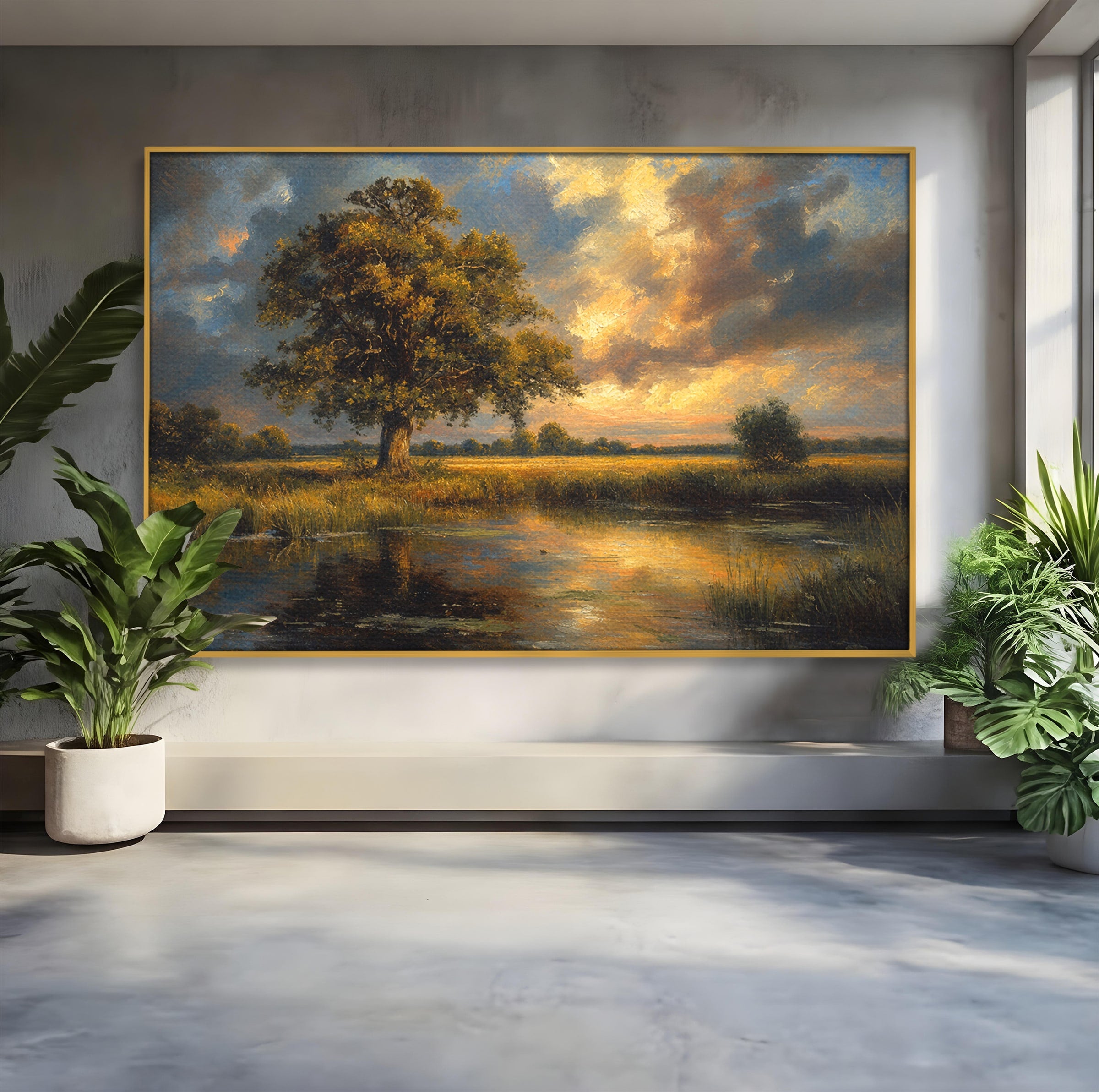 Tablou Canvas Premium LuxCanva® A1729, Peisaj La Apus, Peisaj, Apus, Natura, Copac, Living, Dormitor, Culori Vibrante