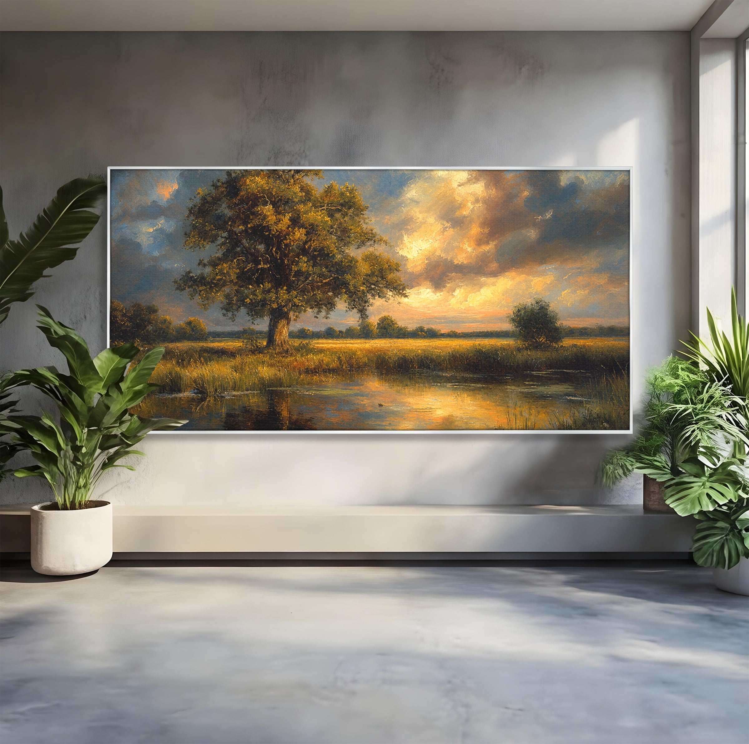 Tablou Canvas Premium LuxCanva® A1729, Peisaj La Apus, Peisaj, Apus, Natura, Copac, Living, Dormitor, Culori Vibrante