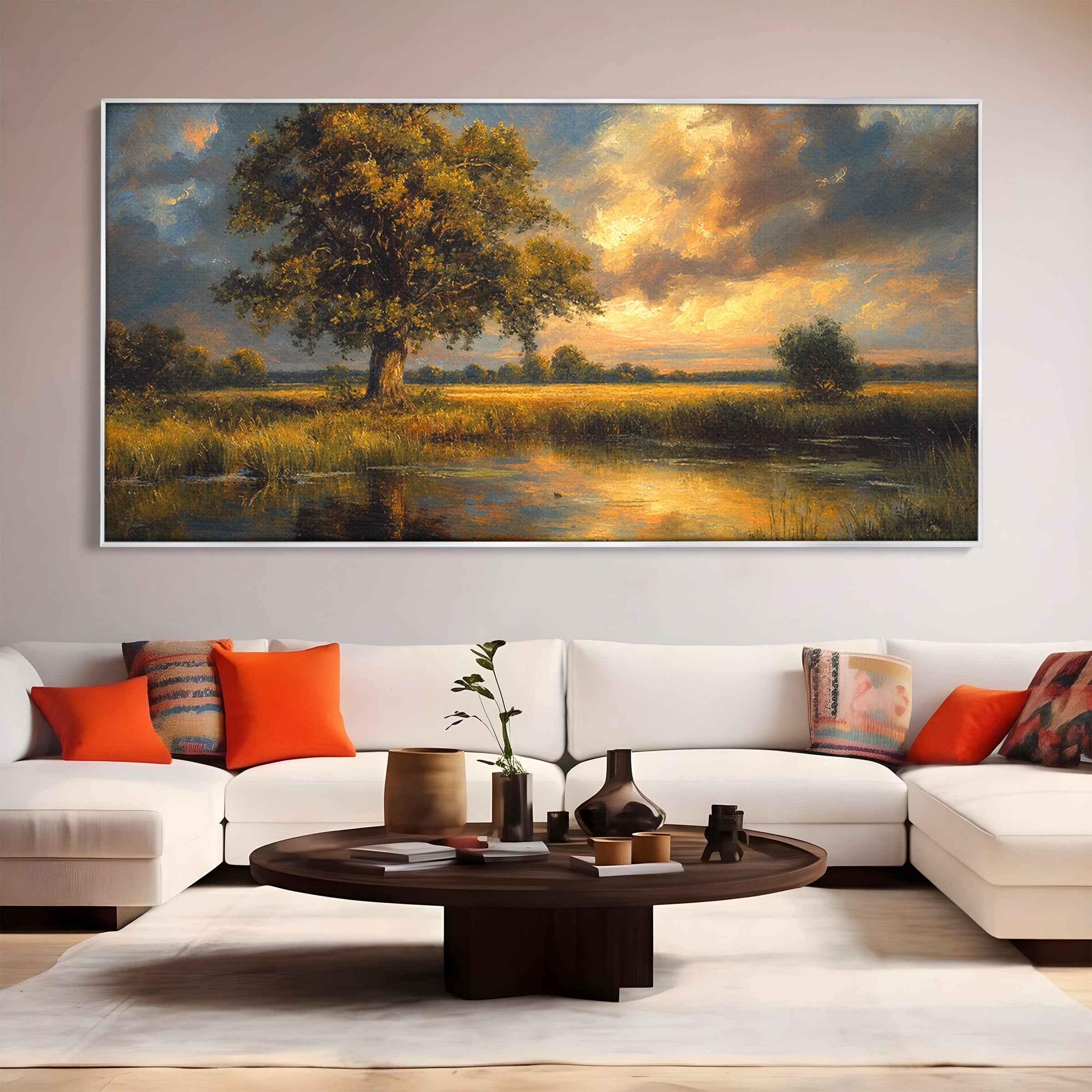 Tablou Canvas Premium LuxCanva® A1729, Peisaj La Apus, Peisaj, Apus, Natura, Copac, Living, Dormitor, Culori Vibrante