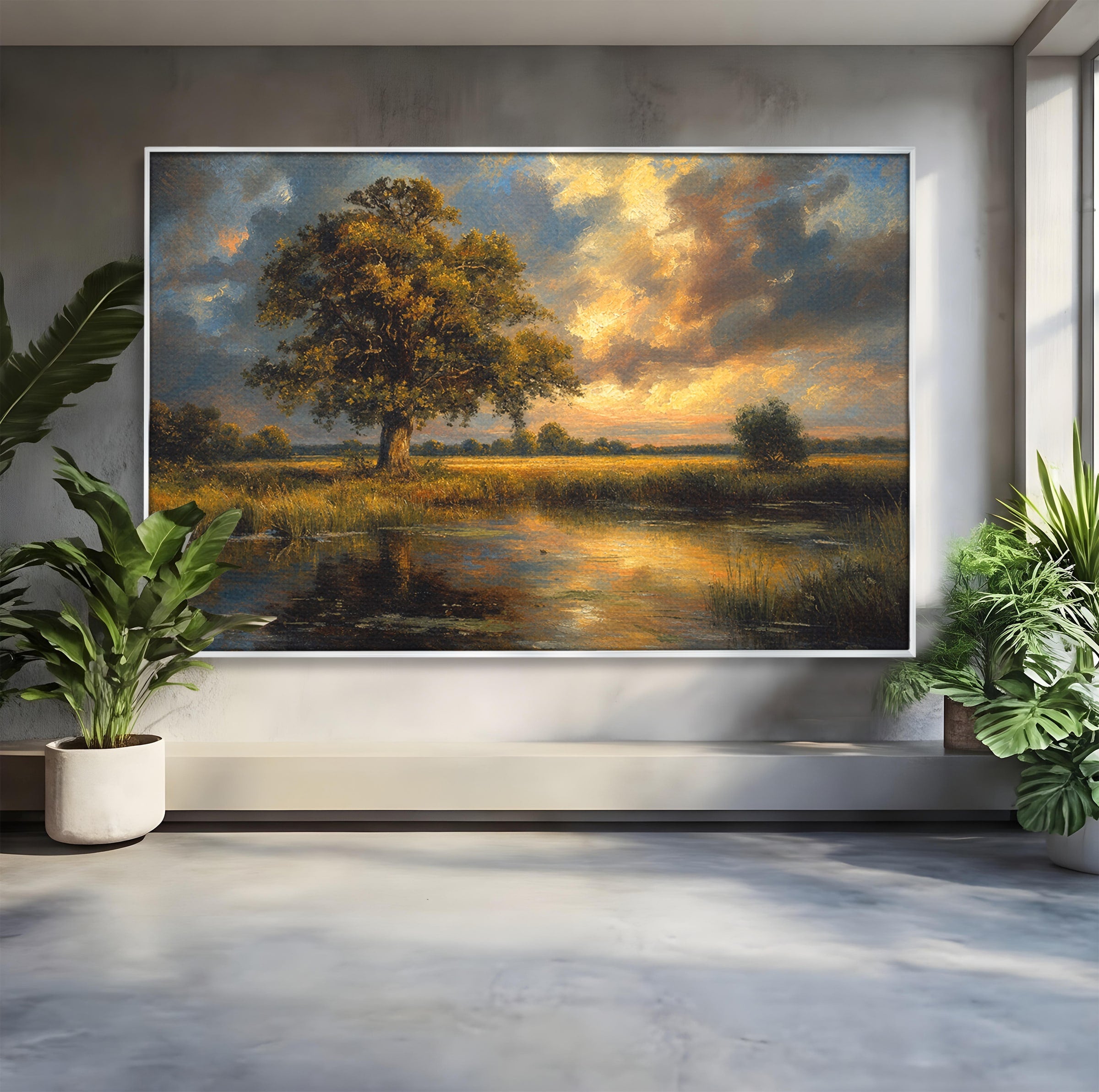 Tablou Canvas Premium LuxCanva® A1729, Peisaj La Apus, Peisaj, Apus, Natura, Copac, Living, Dormitor, Culori Vibrante