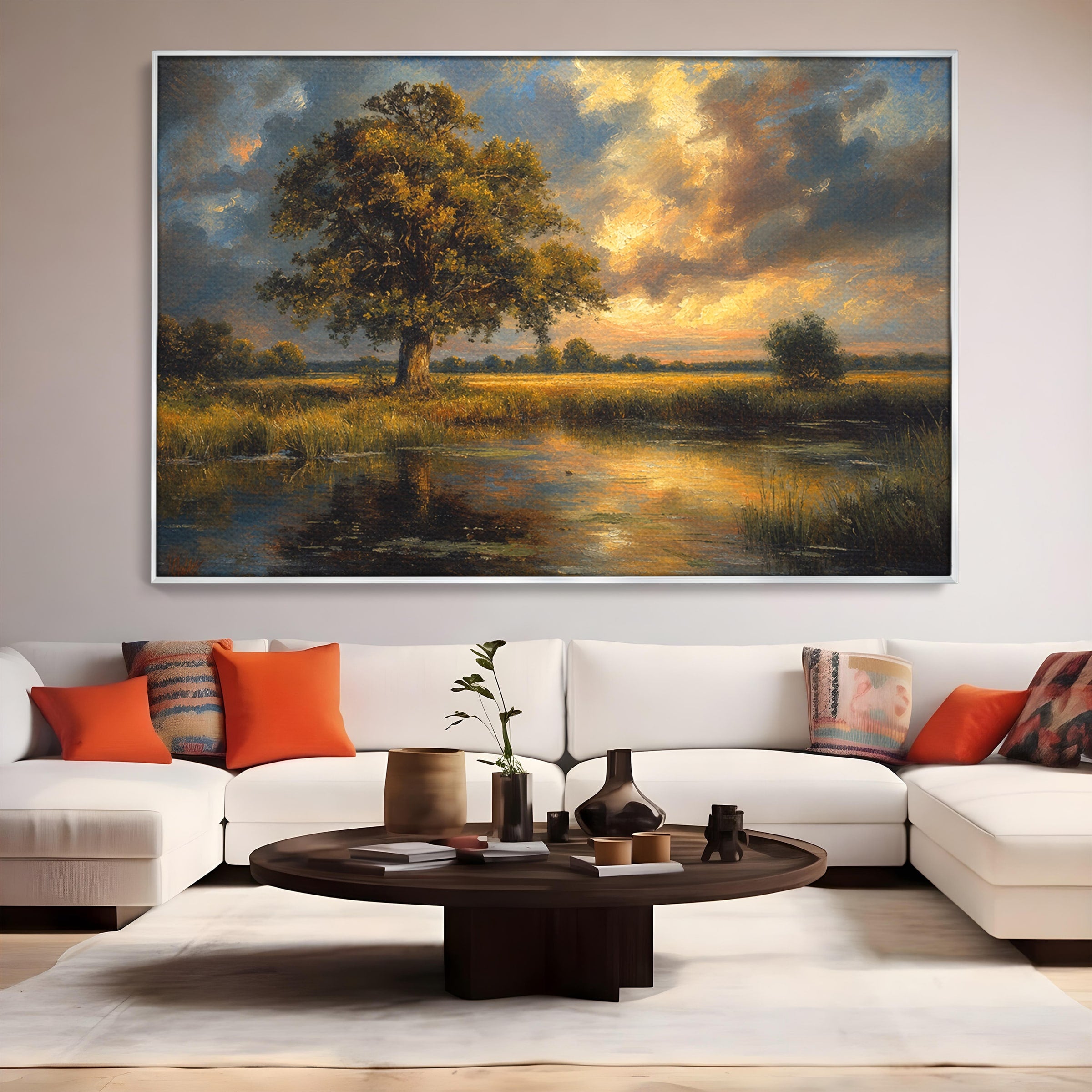 Tablou Canvas Premium LuxCanva® A1729, Peisaj La Apus, Peisaj, Apus, Natura, Copac, Living, Dormitor, Culori Vibrante