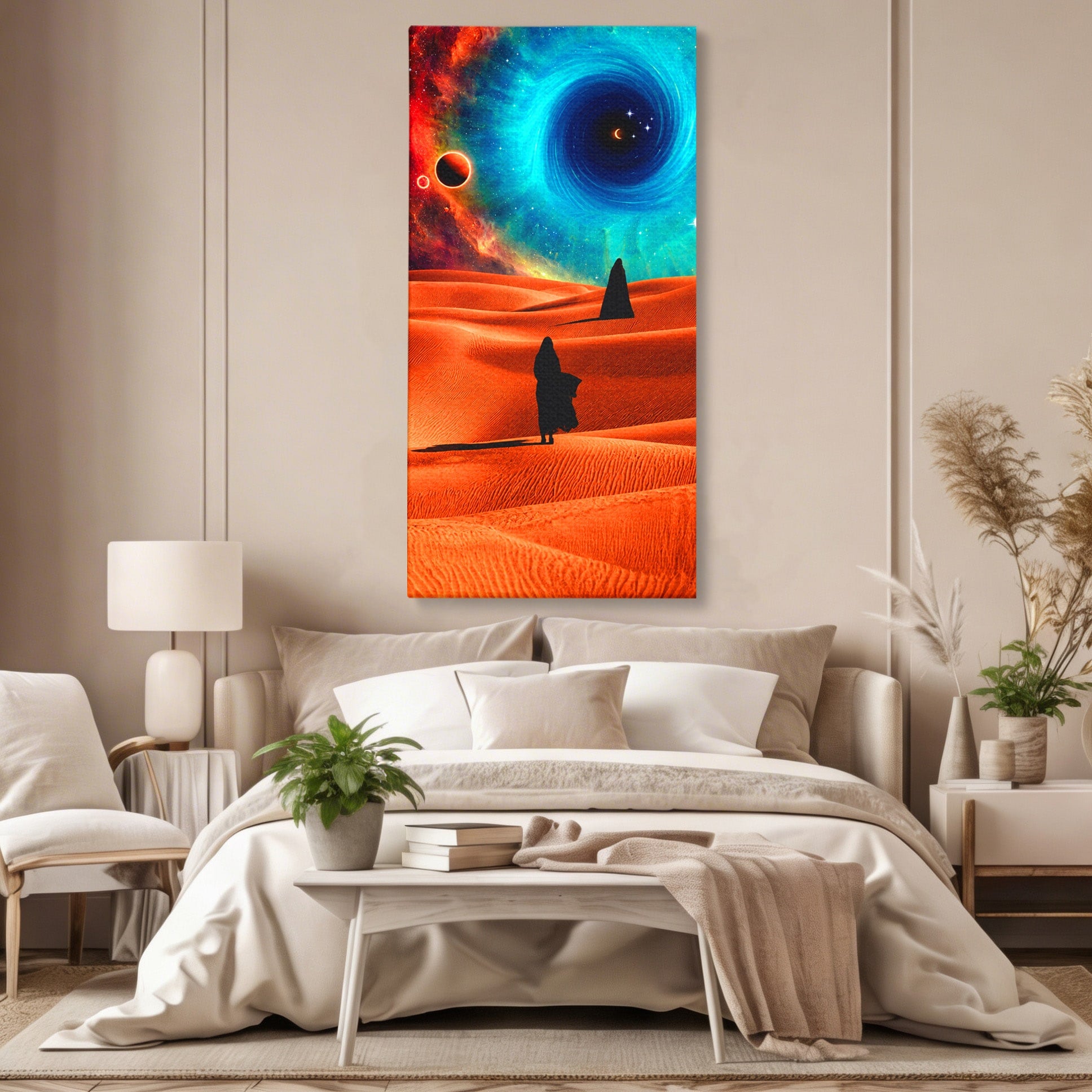Tablou Canvas Premium LuxCanva® A1730, Calatorie Prin Desertul Cosmic, Desert, Spatiu, Peisaj, Explorare, Living, Culori Vibrante
