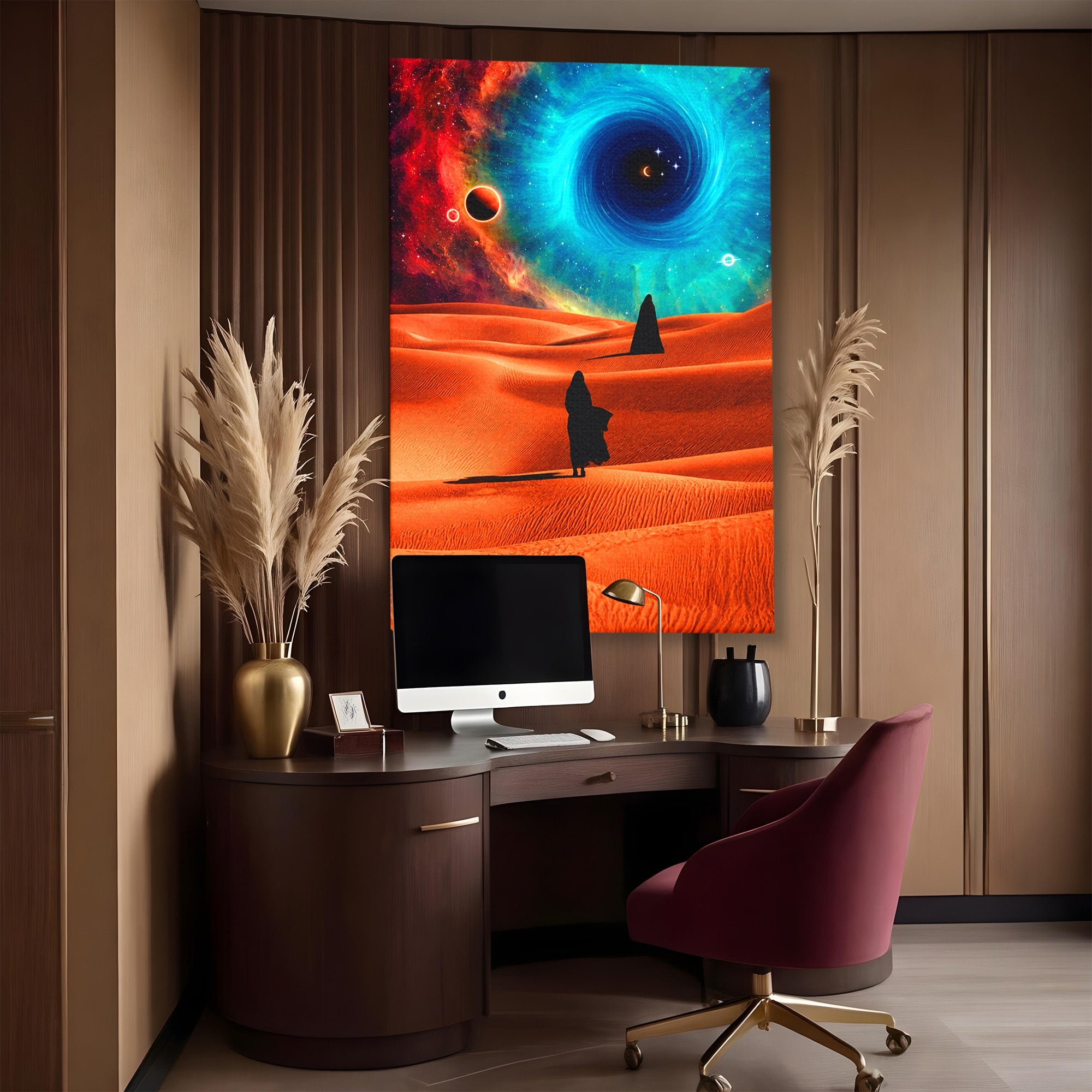 Tablou Canvas Premium LuxCanva® A1730, Calatorie Prin Desertul Cosmic, Desert, Spatiu, Peisaj, Explorare, Living, Culori Vibrante