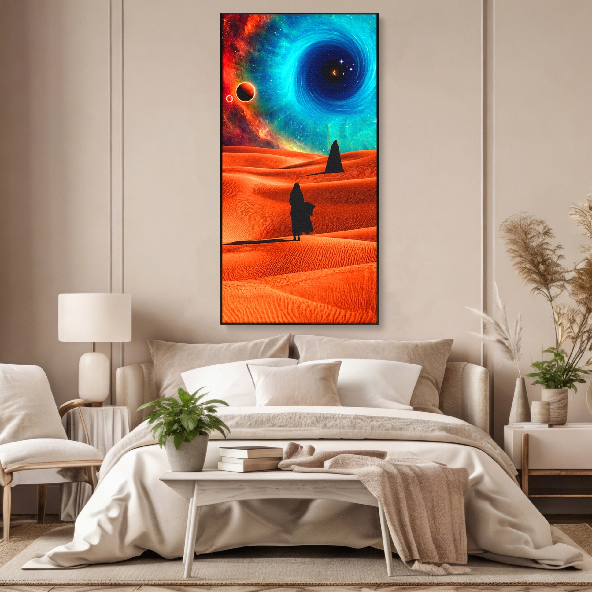 Tablou Canvas Premium LuxCanva® A1730, Calatorie Prin Desertul Cosmic, Desert, Spatiu, Peisaj, Explorare, Living, Culori Vibrante