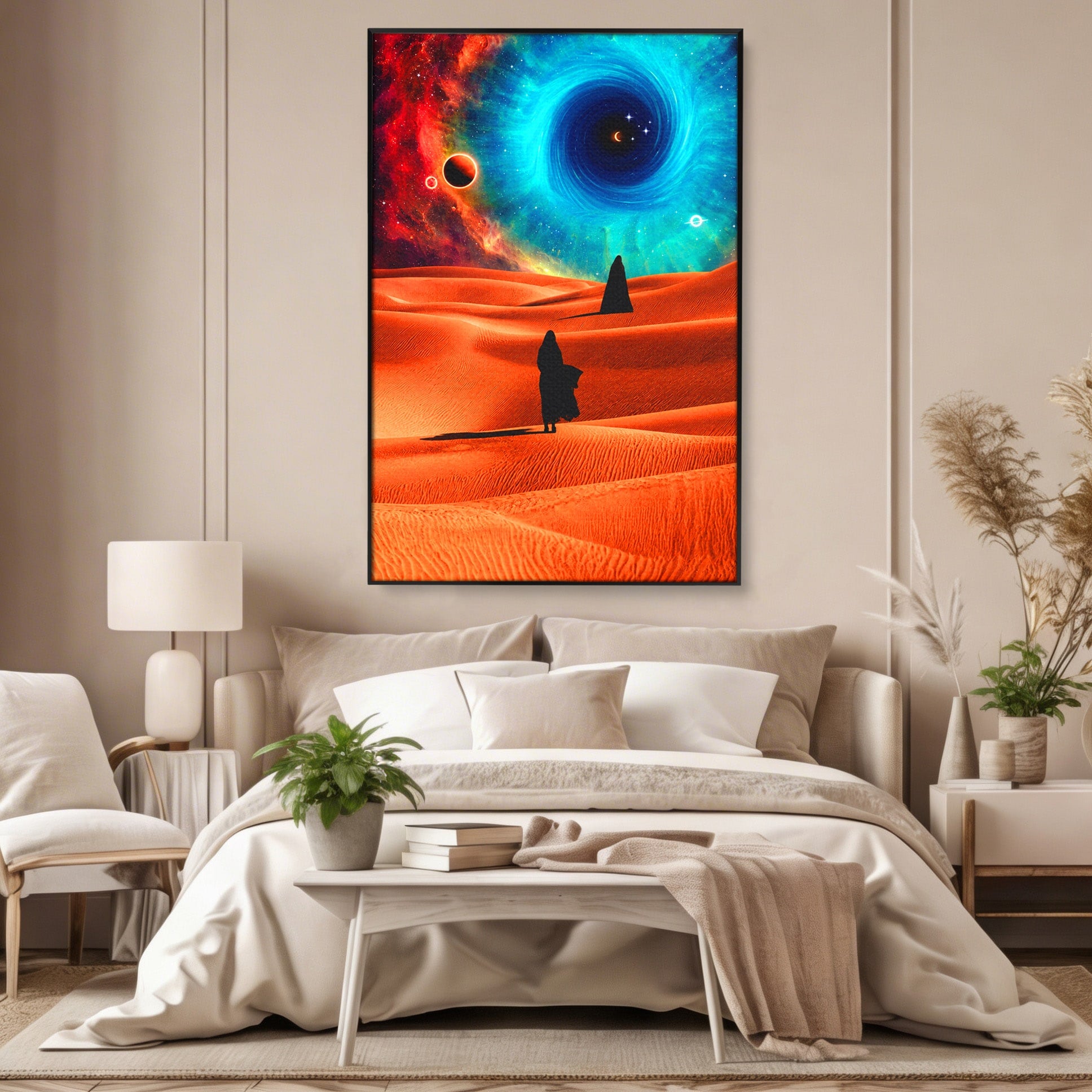 Tablou Canvas Premium LuxCanva® A1730, Calatorie Prin Desertul Cosmic, Desert, Spatiu, Peisaj, Explorare, Living, Culori Vibrante