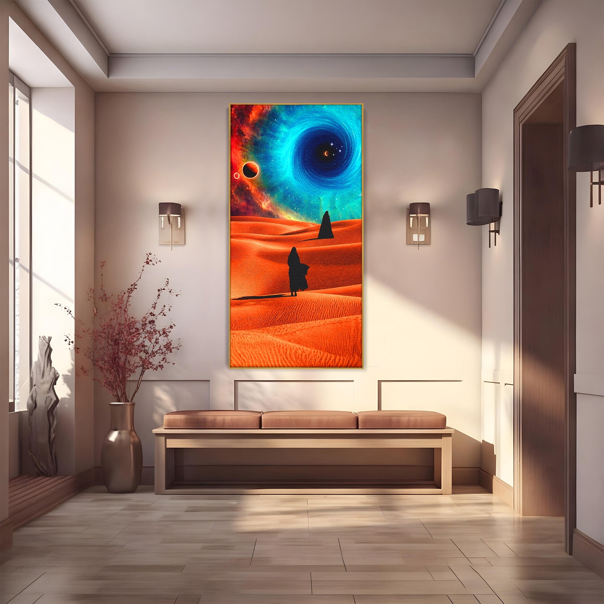 Tablou Canvas Premium LuxCanva® A1730, Calatorie Prin Desertul Cosmic, Desert, Spatiu, Peisaj, Explorare, Living, Culori Vibrante