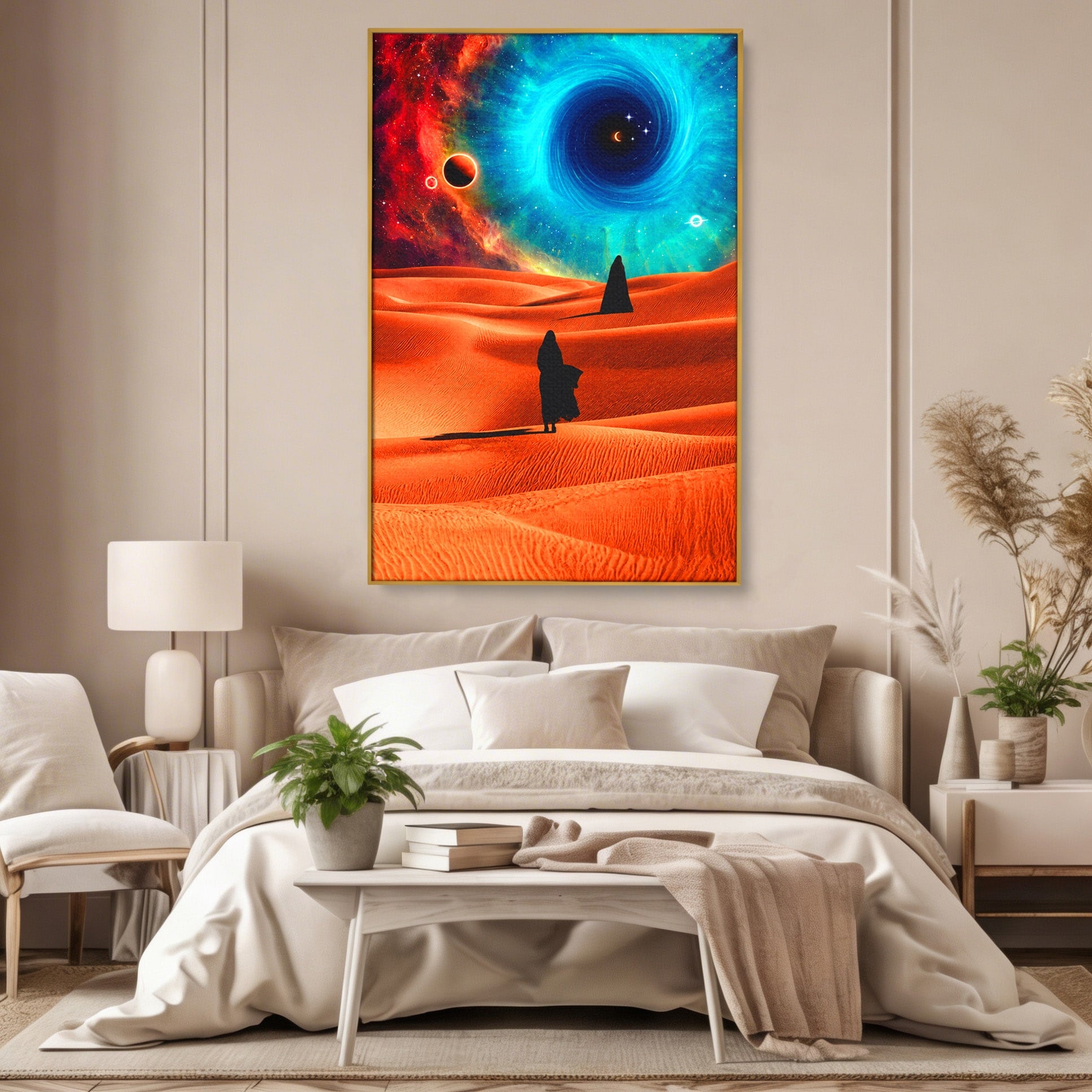 Tablou Canvas Premium LuxCanva® A1730, Calatorie Prin Desertul Cosmic, Desert, Spatiu, Peisaj, Explorare, Living, Culori Vibrante