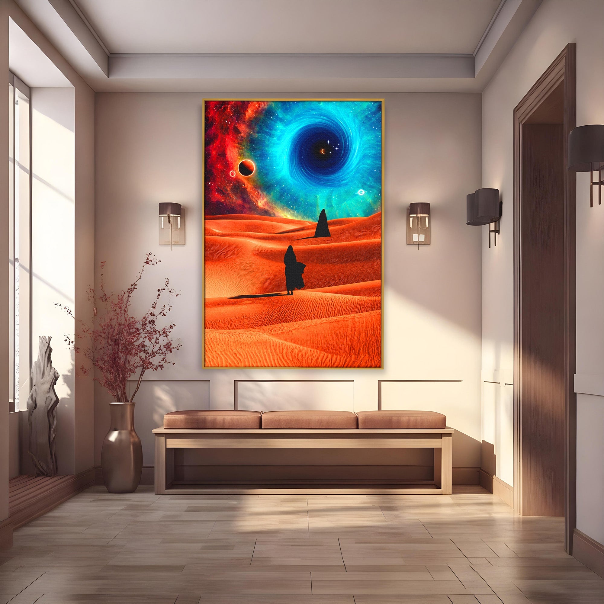 Tablou Canvas Premium LuxCanva® A1730, Calatorie Prin Desertul Cosmic, Desert, Spatiu, Peisaj, Explorare, Living, Culori Vibrante
