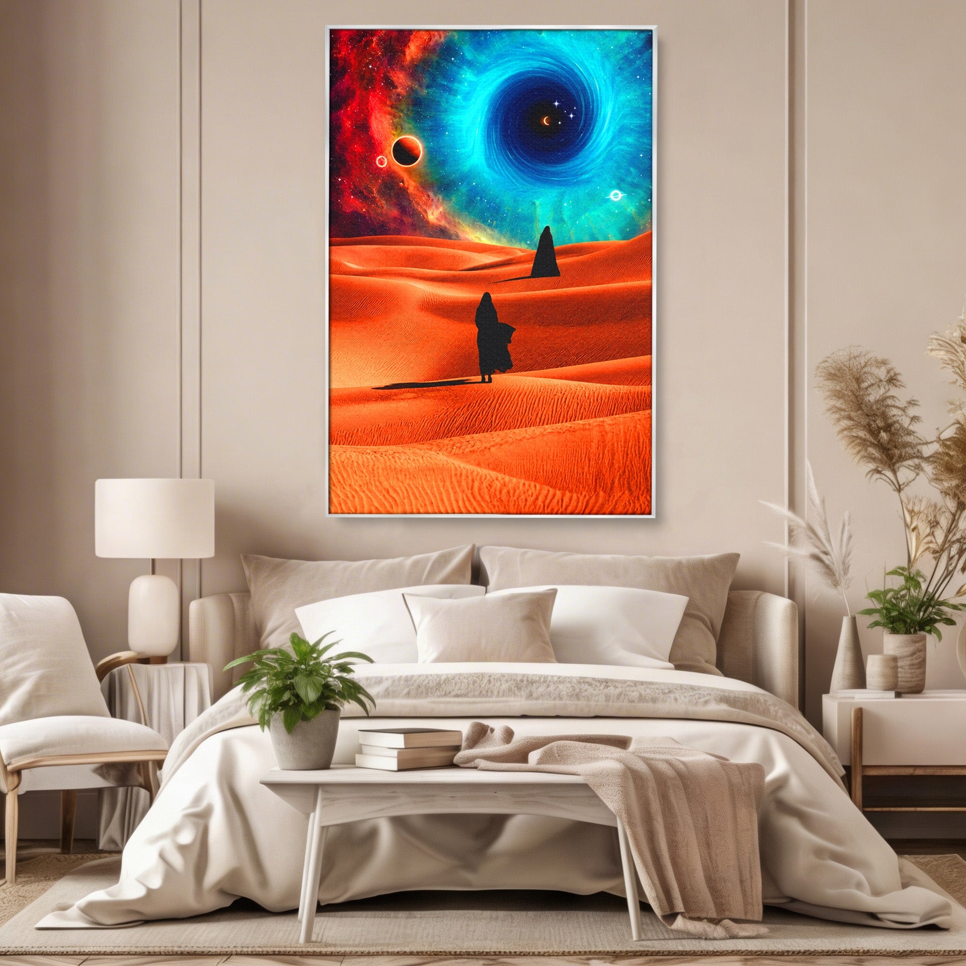 Tablou Canvas Premium LuxCanva® A1730, Calatorie Prin Desertul Cosmic, Desert, Spatiu, Peisaj, Explorare, Living, Culori Vibrante