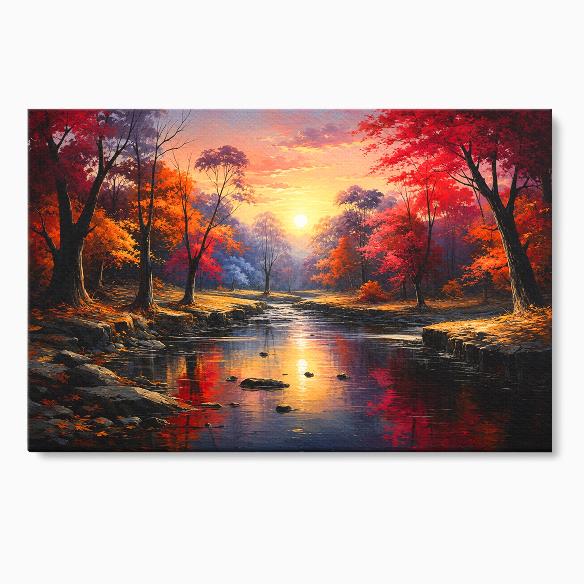 Tablou Canvas Premium LuxCanva® A1732, Apus Peste Râu, Apus, Râu, Copaci, Natura, Peisaj, Living, Culori Vibrante