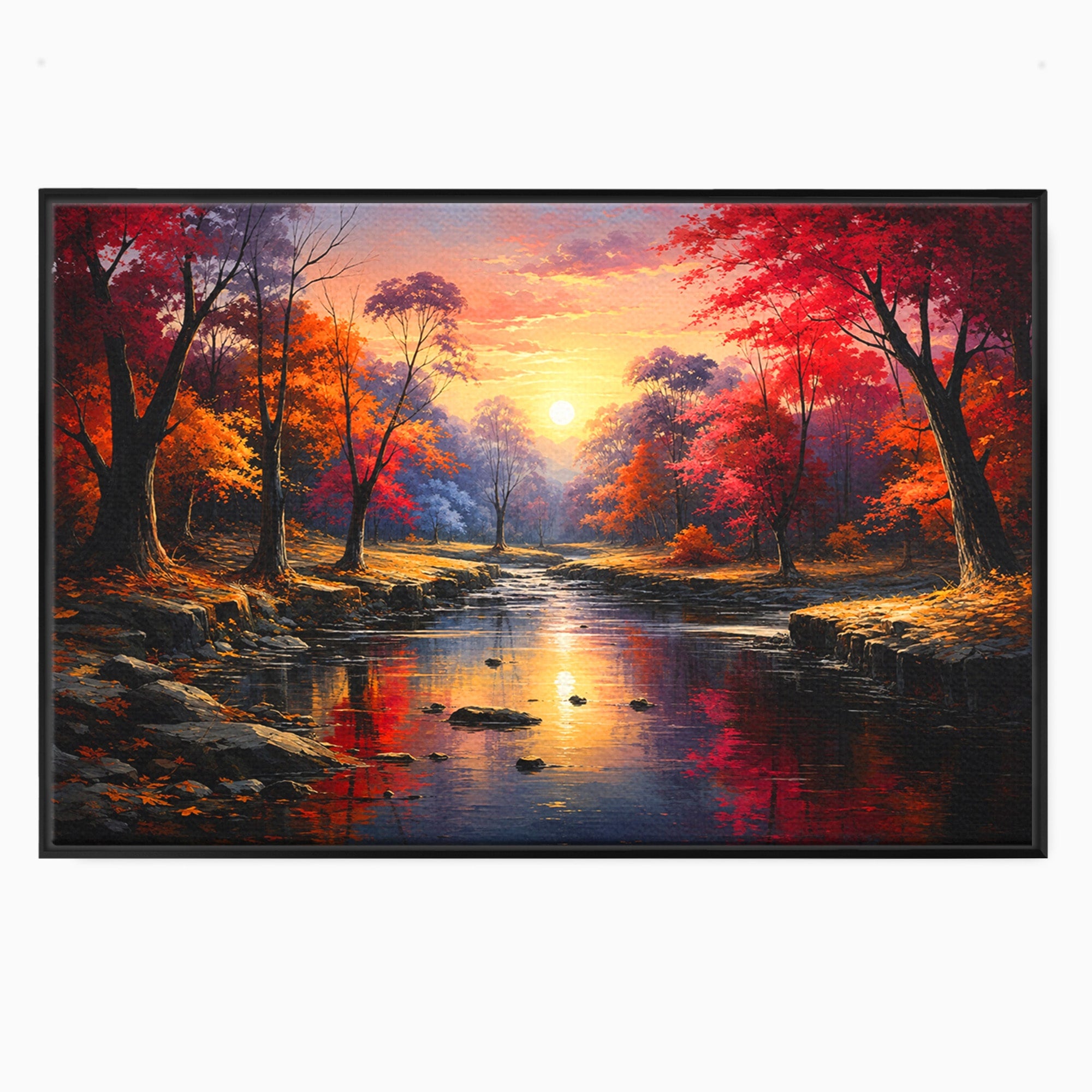 Tablou Canvas Premium LuxCanva® A1732, Apus Peste Râu, Apus, Râu, Copaci, Natura, Peisaj, Living, Culori Vibrante