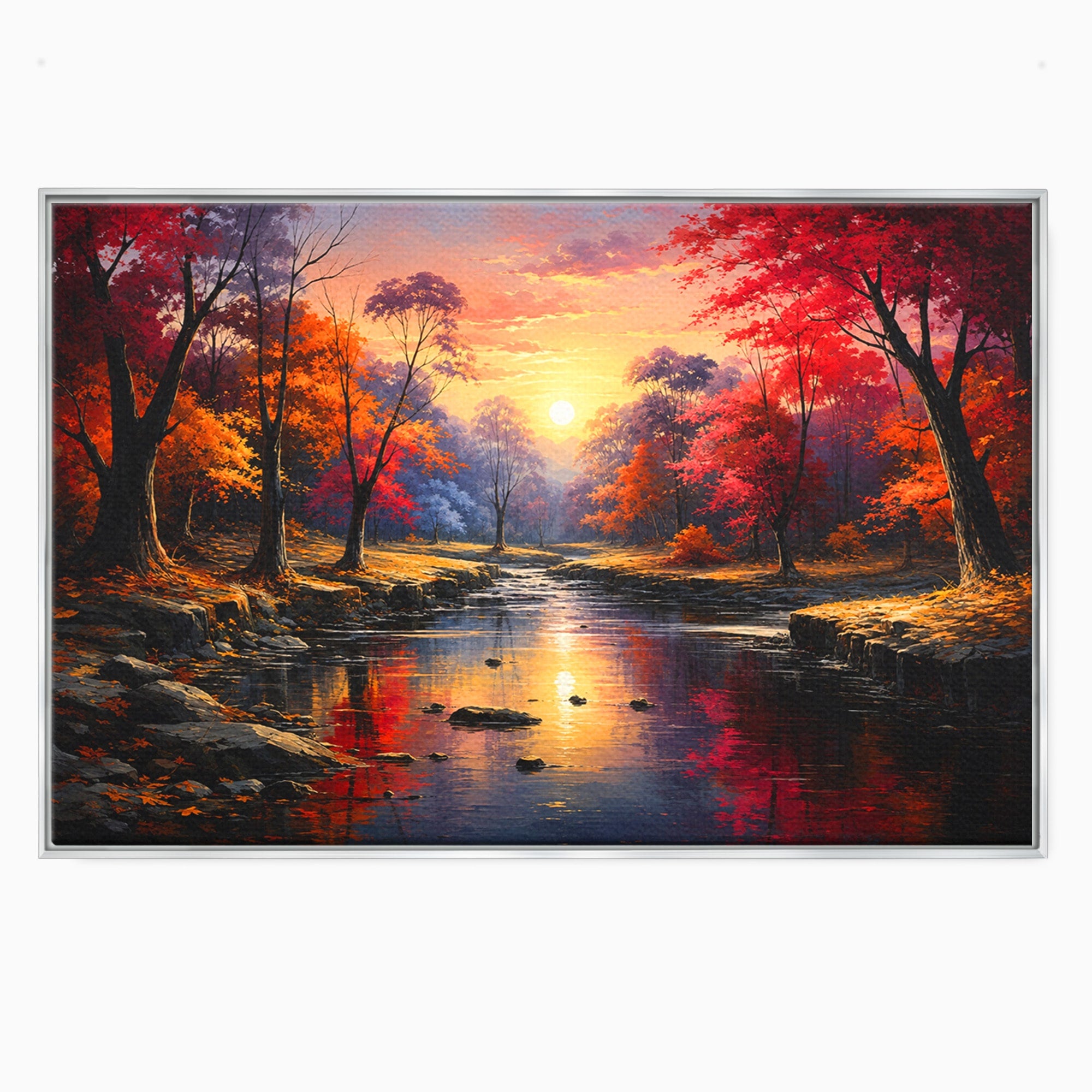 Tablou Canvas Premium LuxCanva® A1732, Apus Peste Râu, Apus, Râu, Copaci, Natura, Peisaj, Living, Culori Vibrante