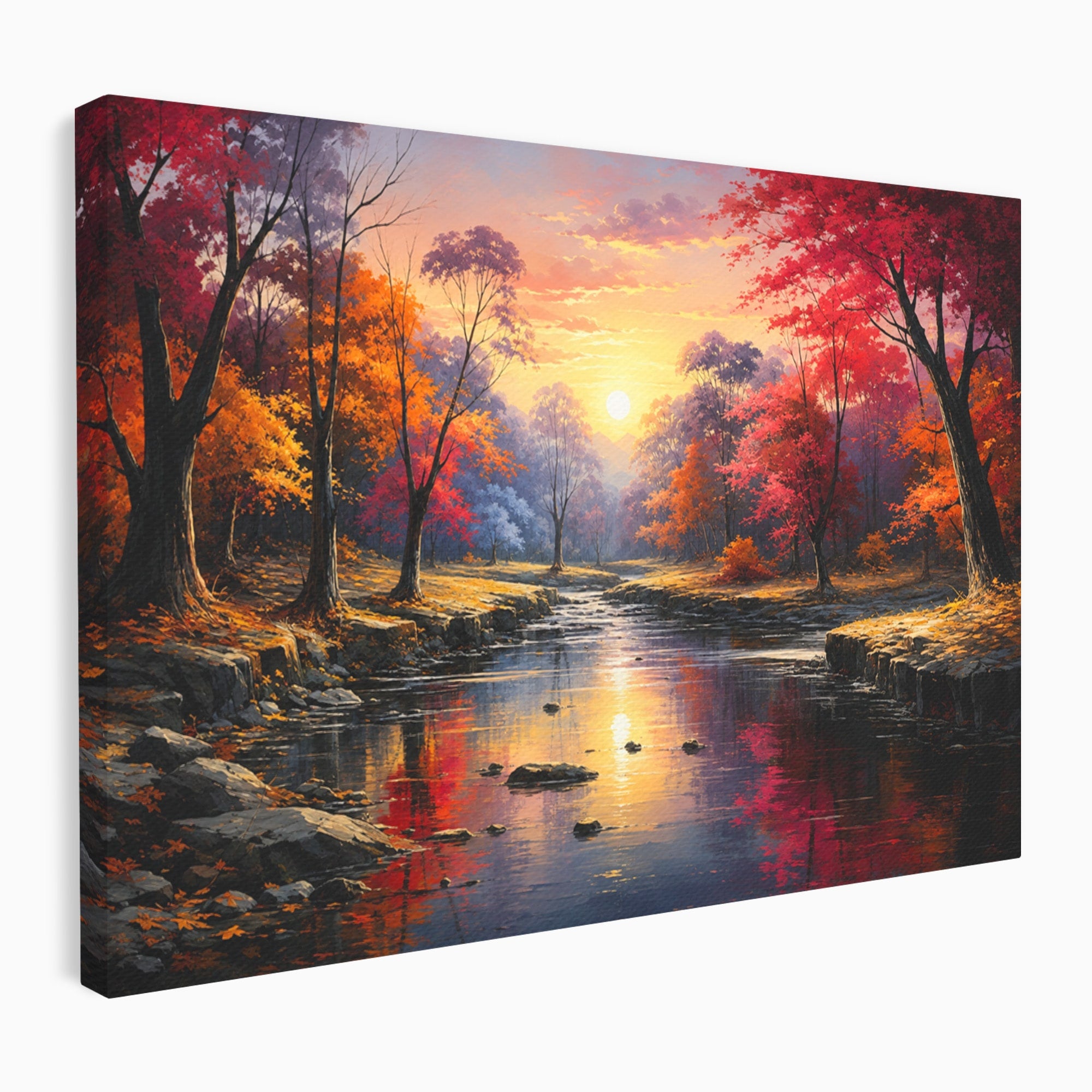Tablou Canvas Premium LuxCanva® A1732, Apus Peste Râu, Apus, Râu, Copaci, Natura, Peisaj, Living, Culori Vibrante