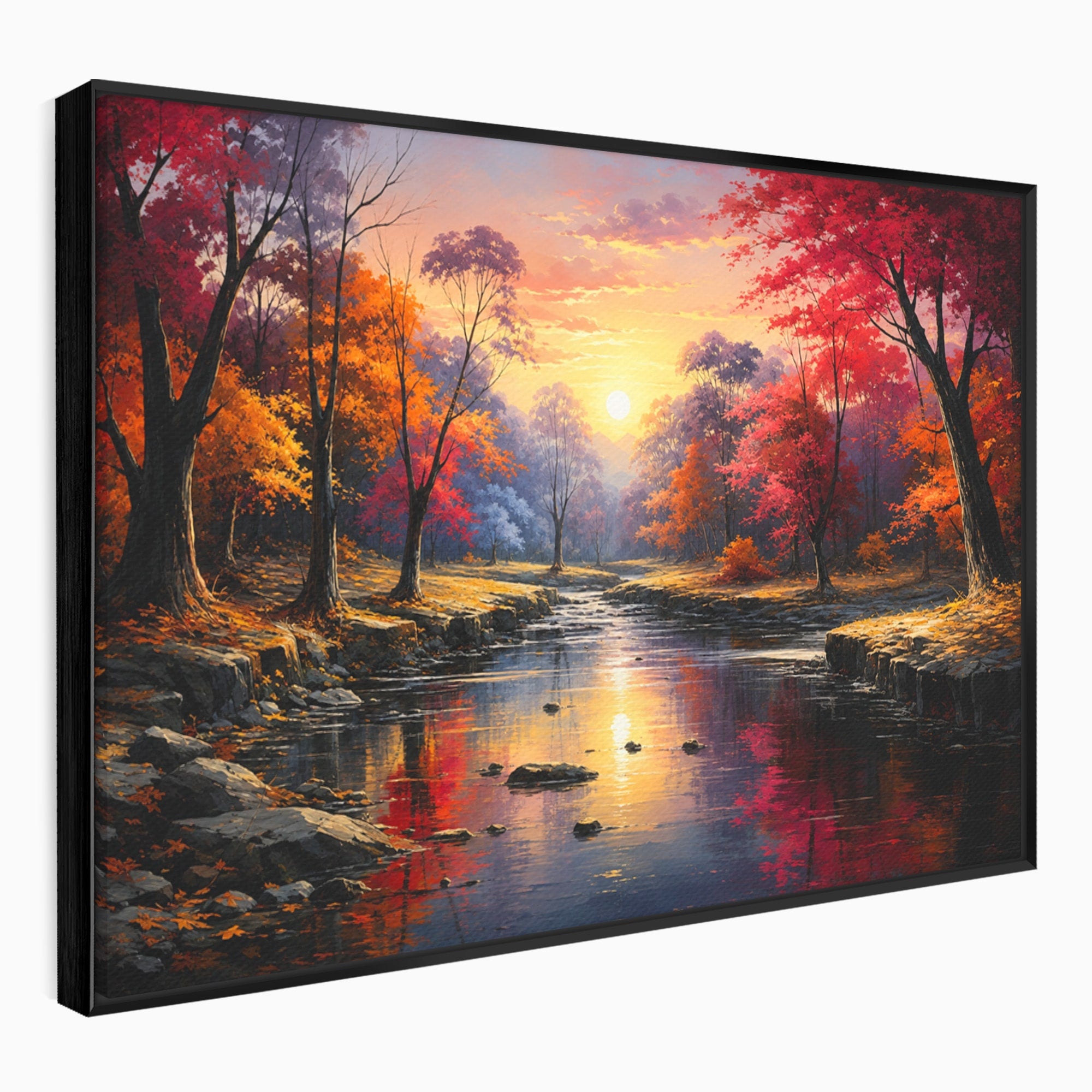 Tablou Canvas Premium LuxCanva® A1732, Apus Peste Râu, Apus, Râu, Copaci, Natura, Peisaj, Living, Culori Vibrante