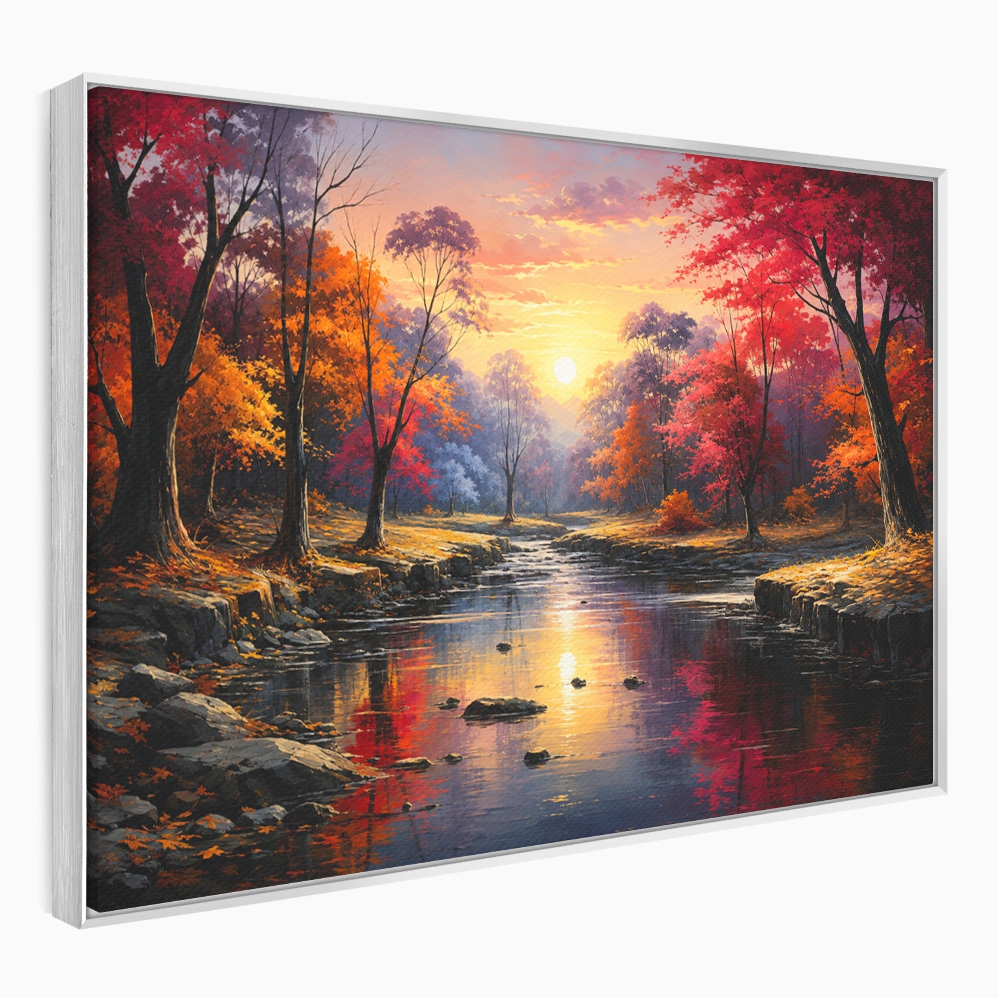Tablou Canvas Premium LuxCanva® A1732, Apus Peste Râu, Apus, Râu, Copaci, Natura, Peisaj, Living, Culori Vibrante