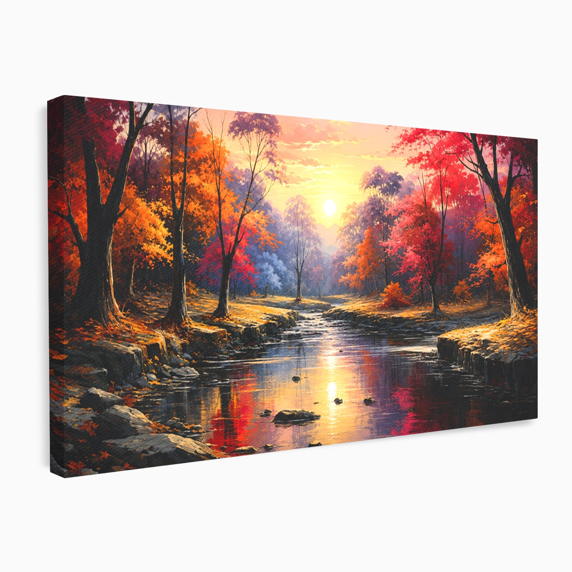 Tablou Canvas Premium LuxCanva® A1732, Apus Peste Râu, Apus, Râu, Copaci, Natura, Peisaj, Living, Culori Vibrante