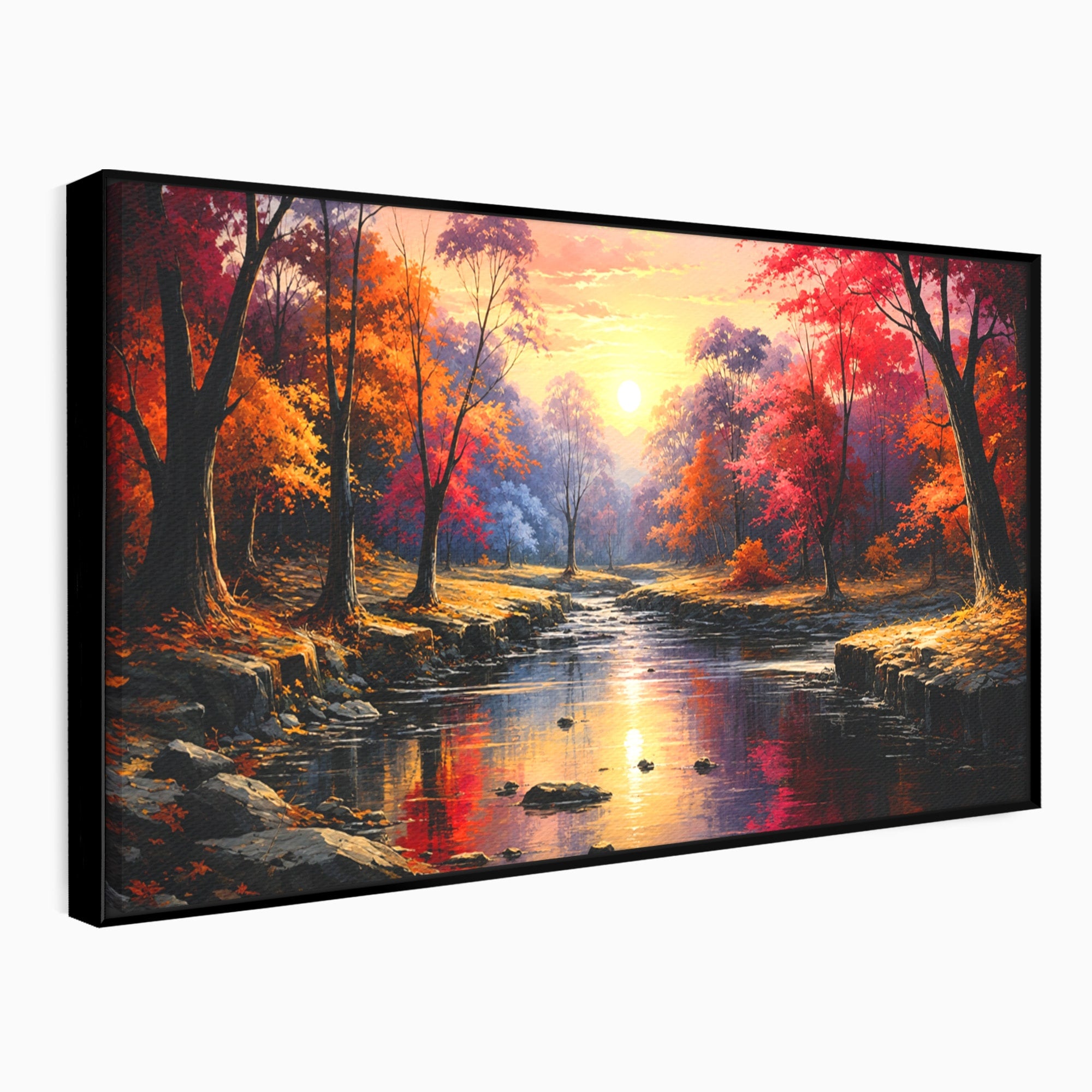 Tablou Canvas Premium LuxCanva® A1732, Apus Peste Râu, Apus, Râu, Copaci, Natura, Peisaj, Living, Culori Vibrante