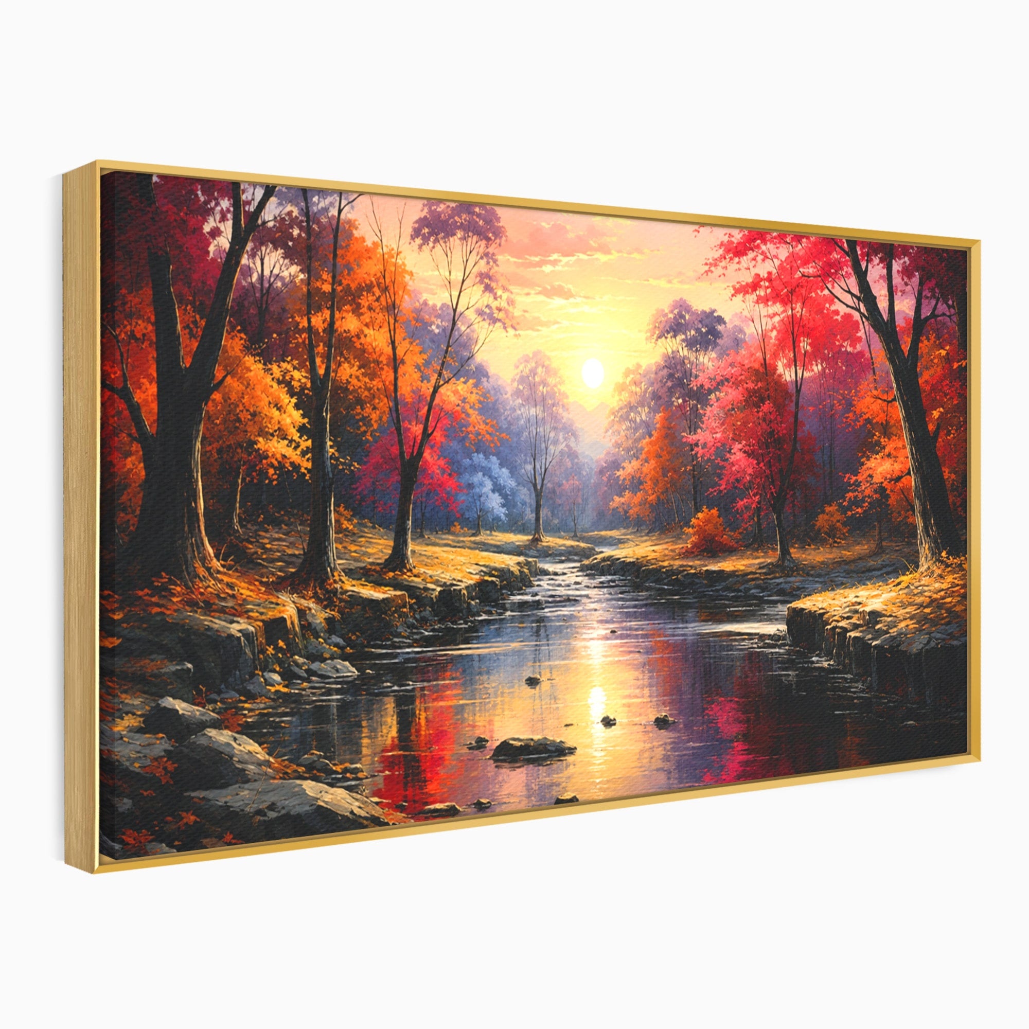 Tablou Canvas Premium LuxCanva® A1732, Apus Peste Râu, Apus, Râu, Copaci, Natura, Peisaj, Living, Culori Vibrante
