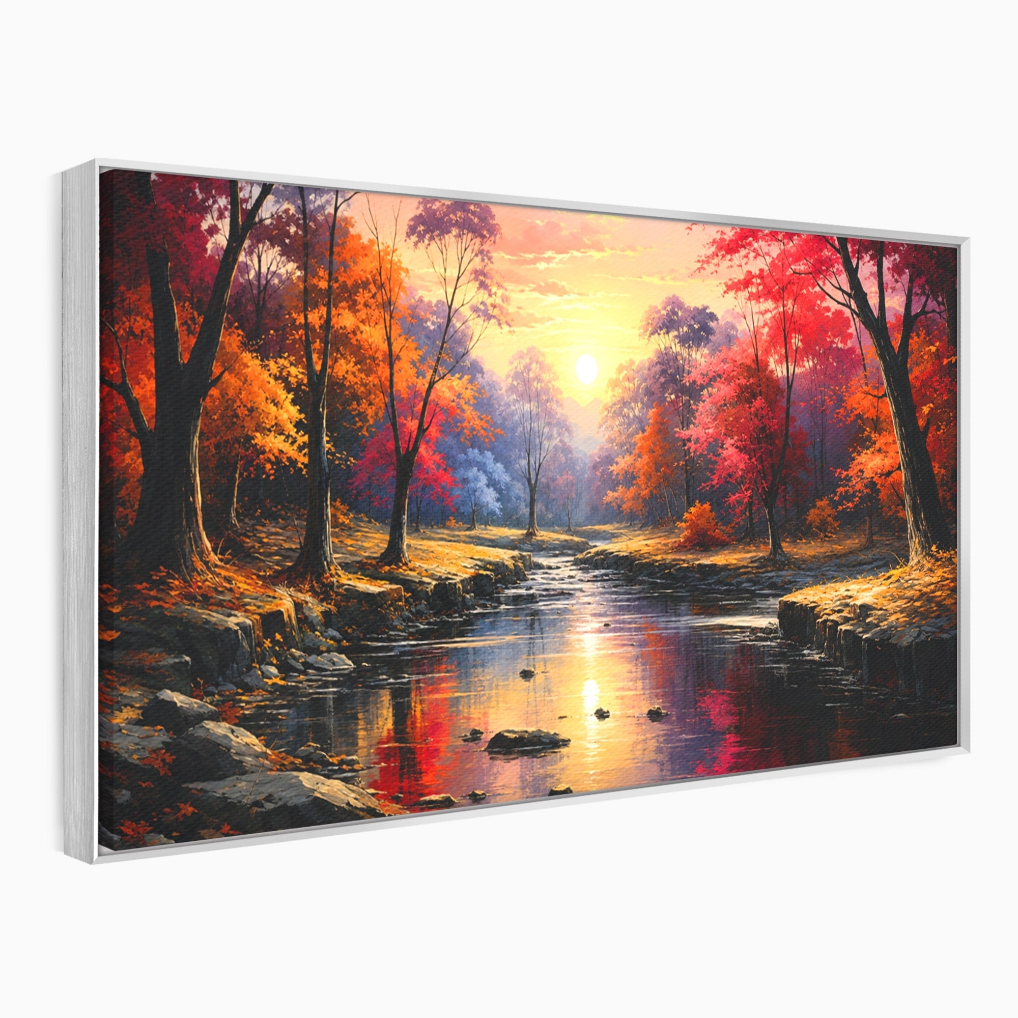 Tablou Canvas Premium LuxCanva® A1732, Apus Peste Râu, Apus, Râu, Copaci, Natura, Peisaj, Living, Culori Vibrante