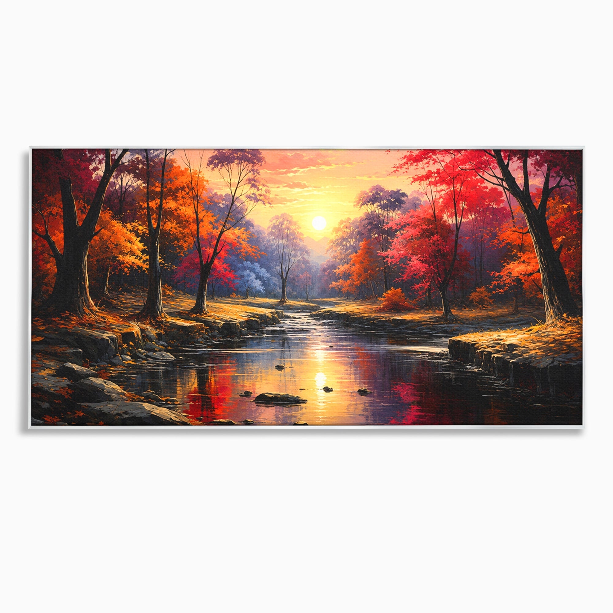 Tablou Canvas Premium LuxCanva® A1732, Apus Peste Râu, Apus, Râu, Copaci, Natura, Peisaj, Living, Culori Vibrante