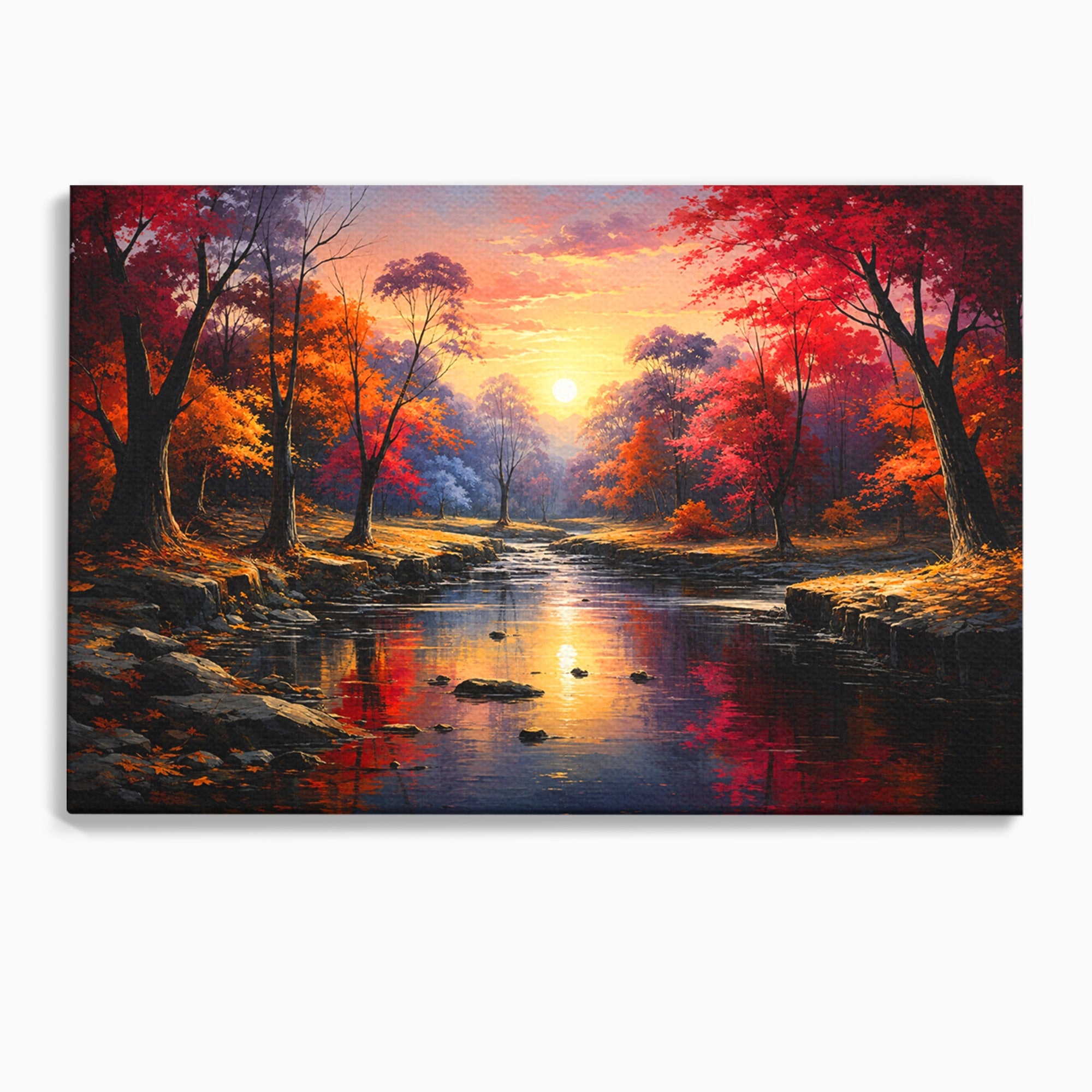 Tablou Canvas Premium LuxCanva® A1732, Apus Peste Râu, Apus, Râu, Copaci, Natura, Peisaj, Living, Culori Vibrante