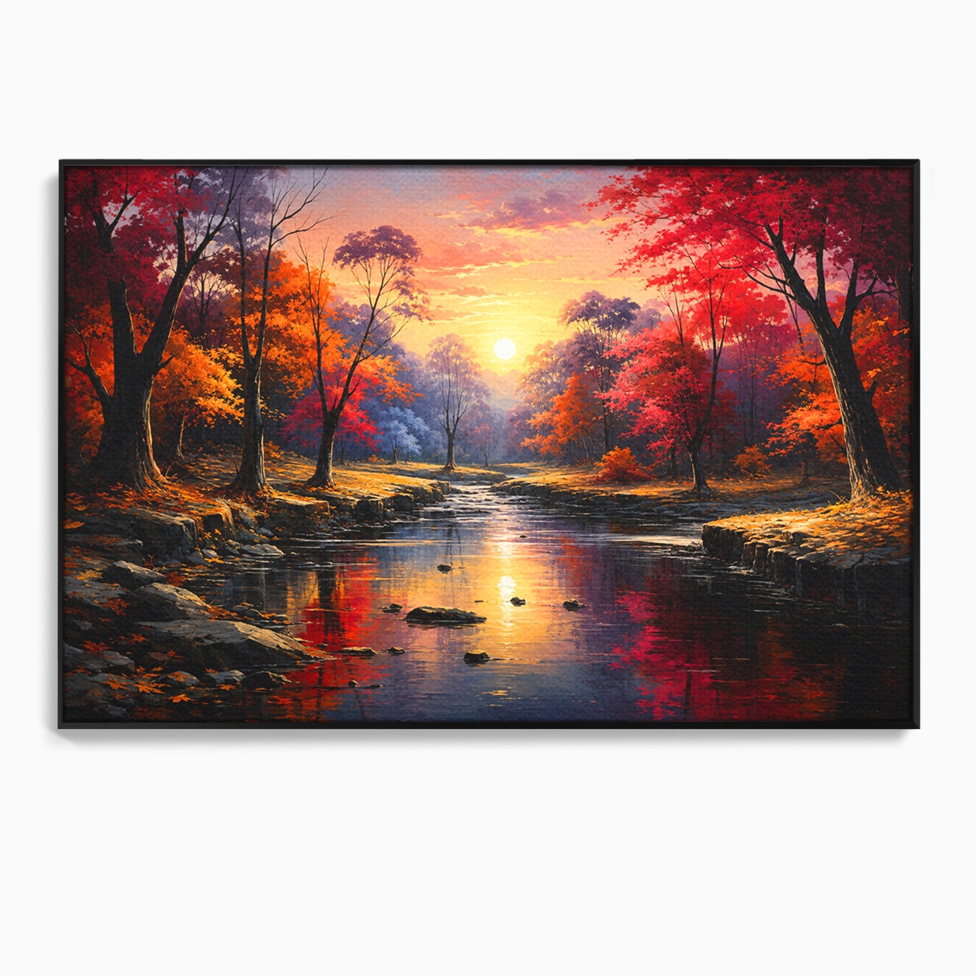 Tablou Canvas Premium LuxCanva® A1732, Apus Peste Râu, Apus, Râu, Copaci, Natura, Peisaj, Living, Culori Vibrante