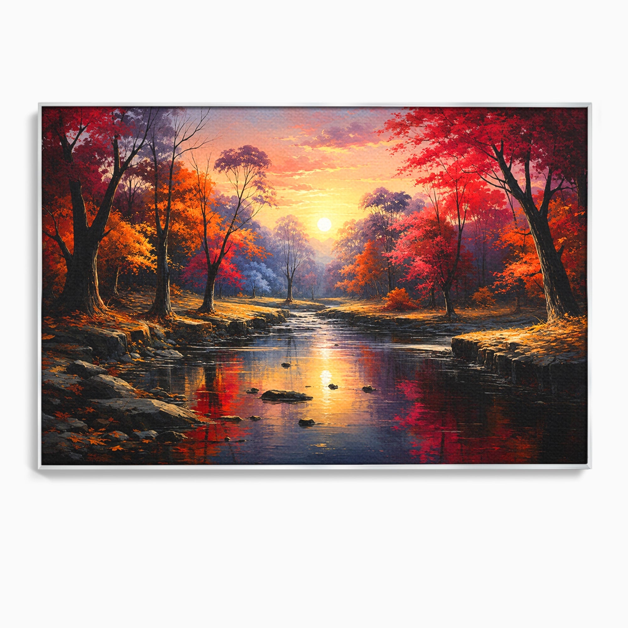 Tablou Canvas Premium LuxCanva® A1732, Apus Peste Râu, Apus, Râu, Copaci, Natura, Peisaj, Living, Culori Vibrante