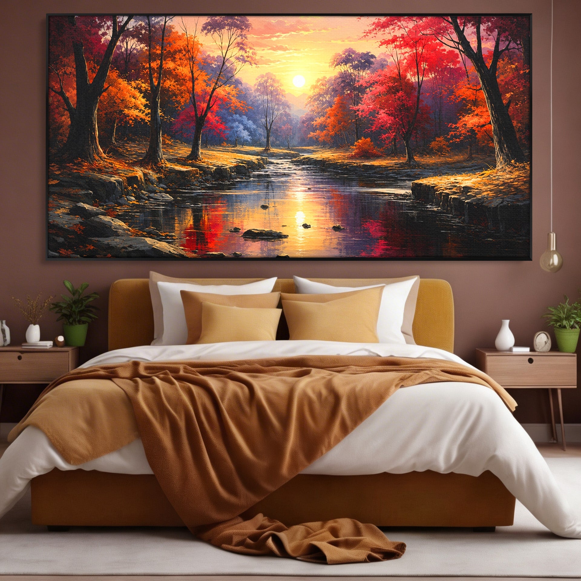 Tablou Canvas Premium LuxCanva® A1732, Apus Peste Râu, Apus, Râu, Copaci, Natura, Peisaj, Living, Culori Vibrante