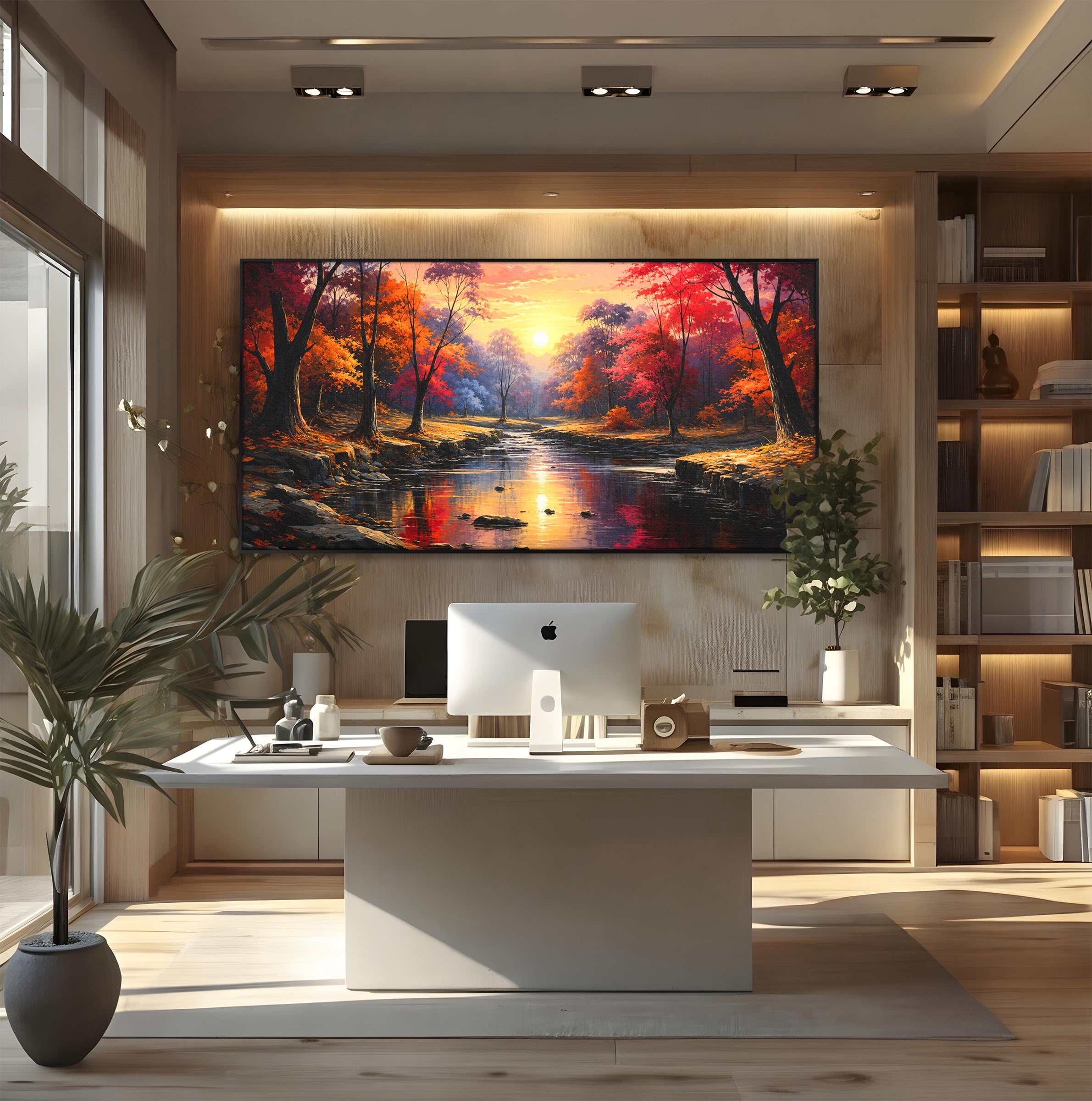 Tablou Canvas Premium LuxCanva® A1732, Apus Peste Râu, Apus, Râu, Copaci, Natura, Peisaj, Living, Culori Vibrante