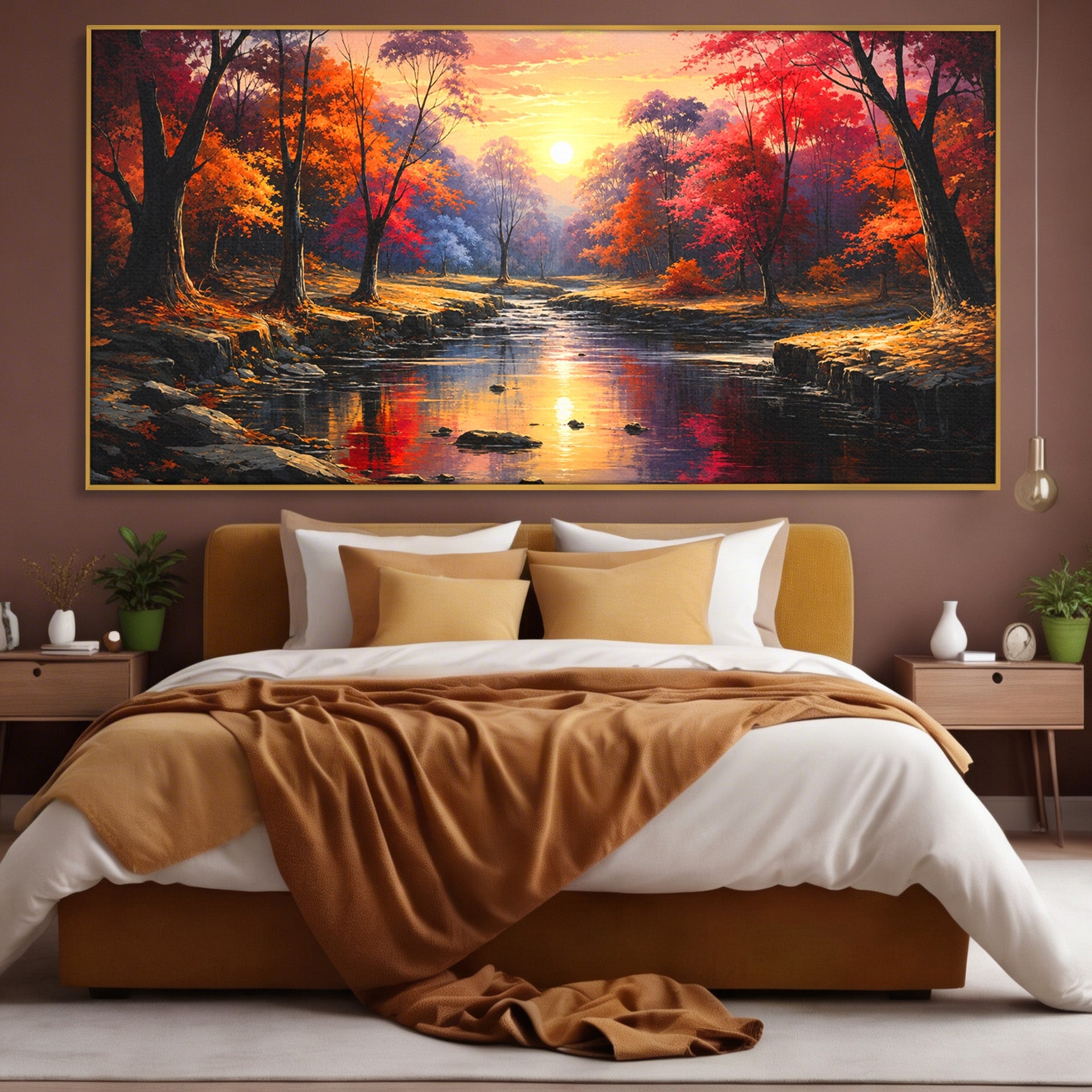 Tablou Canvas Premium LuxCanva® A1732, Apus Peste Râu, Apus, Râu, Copaci, Natura, Peisaj, Living, Culori Vibrante