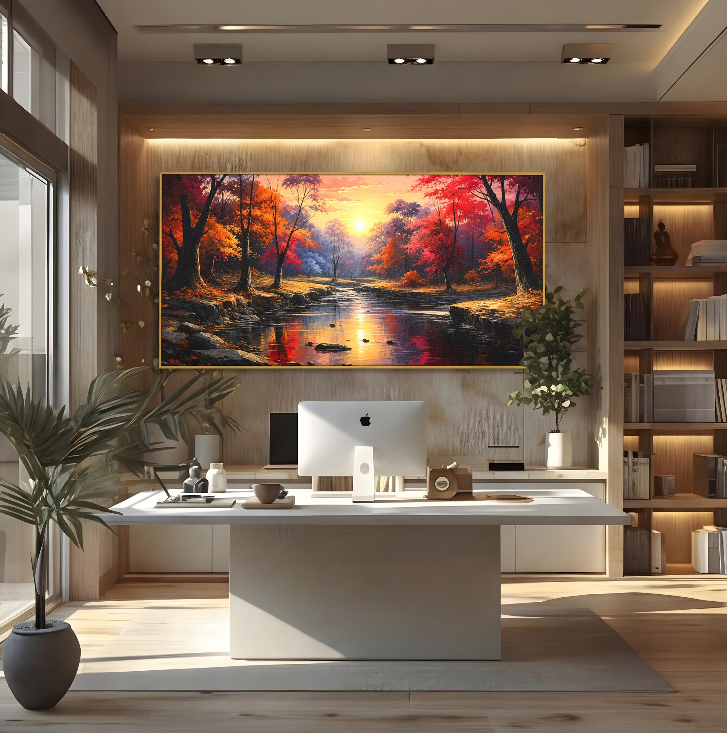 Tablou Canvas Premium LuxCanva® A1732, Apus Peste Râu, Apus, Râu, Copaci, Natura, Peisaj, Living, Culori Vibrante