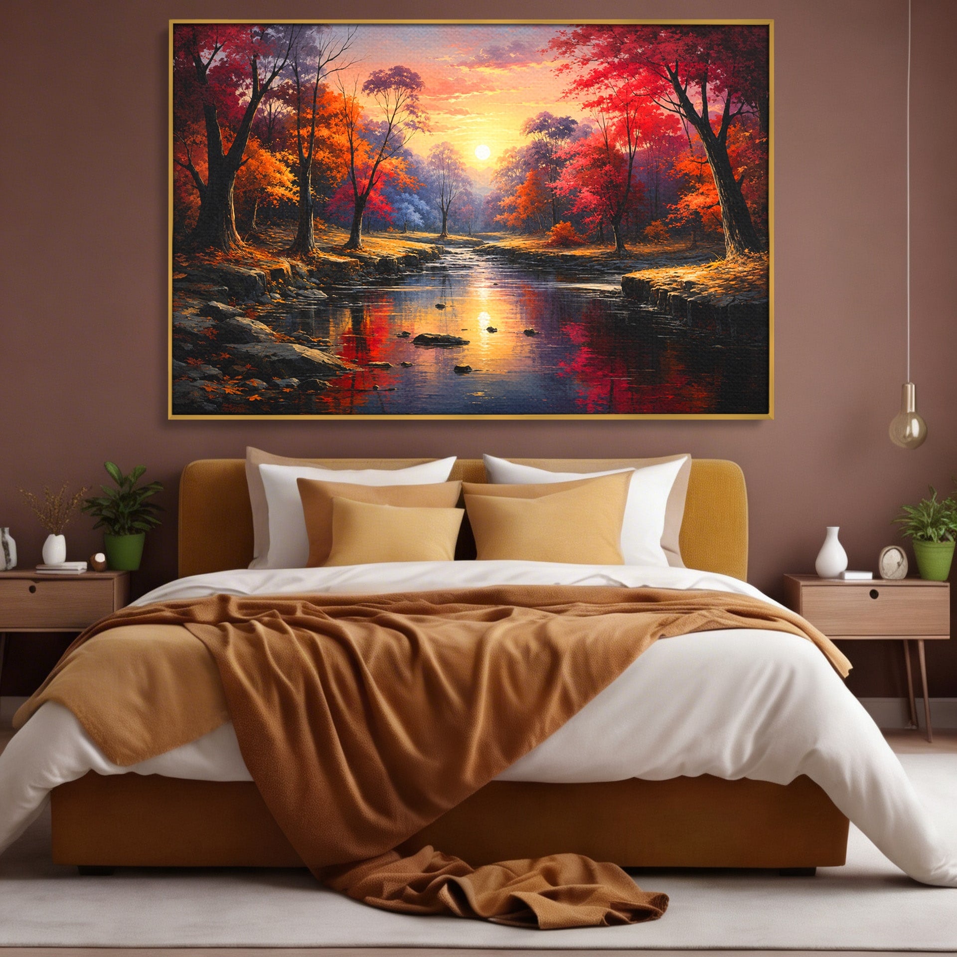 Tablou Canvas Premium LuxCanva® A1732, Apus Peste Râu, Apus, Râu, Copaci, Natura, Peisaj, Living, Culori Vibrante