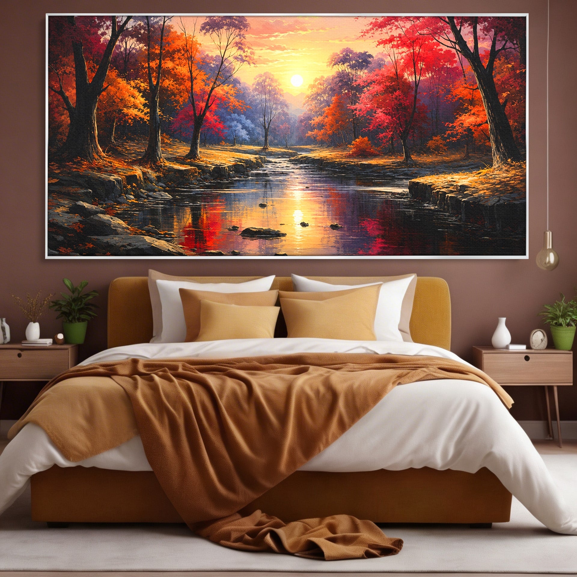 Tablou Canvas Premium LuxCanva® A1732, Apus Peste Râu, Apus, Râu, Copaci, Natura, Peisaj, Living, Culori Vibrante