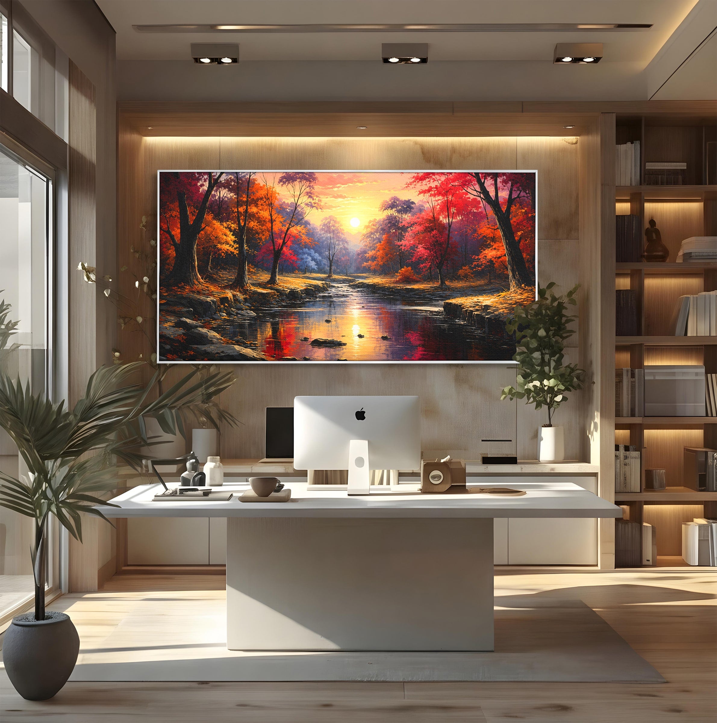 Tablou Canvas Premium LuxCanva® A1732, Apus Peste Râu, Apus, Râu, Copaci, Natura, Peisaj, Living, Culori Vibrante