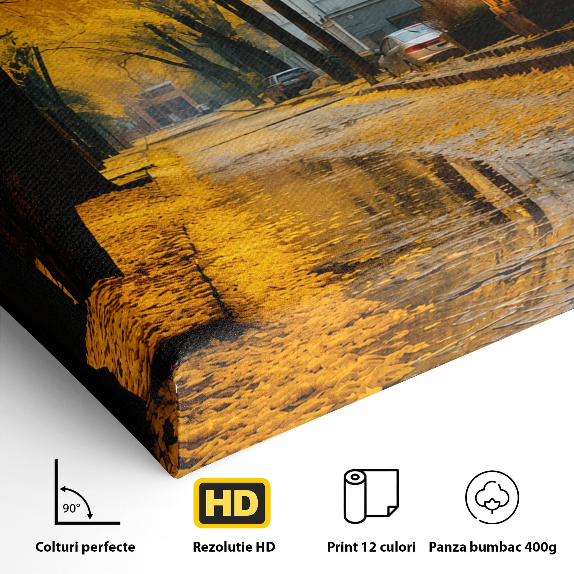 Tablou Canvas Premium LuxCanva® A1733, Toamna Aurie, Toamna, Frunze, Peisaj Urban, Melancolie, Living, Culori Vibrante