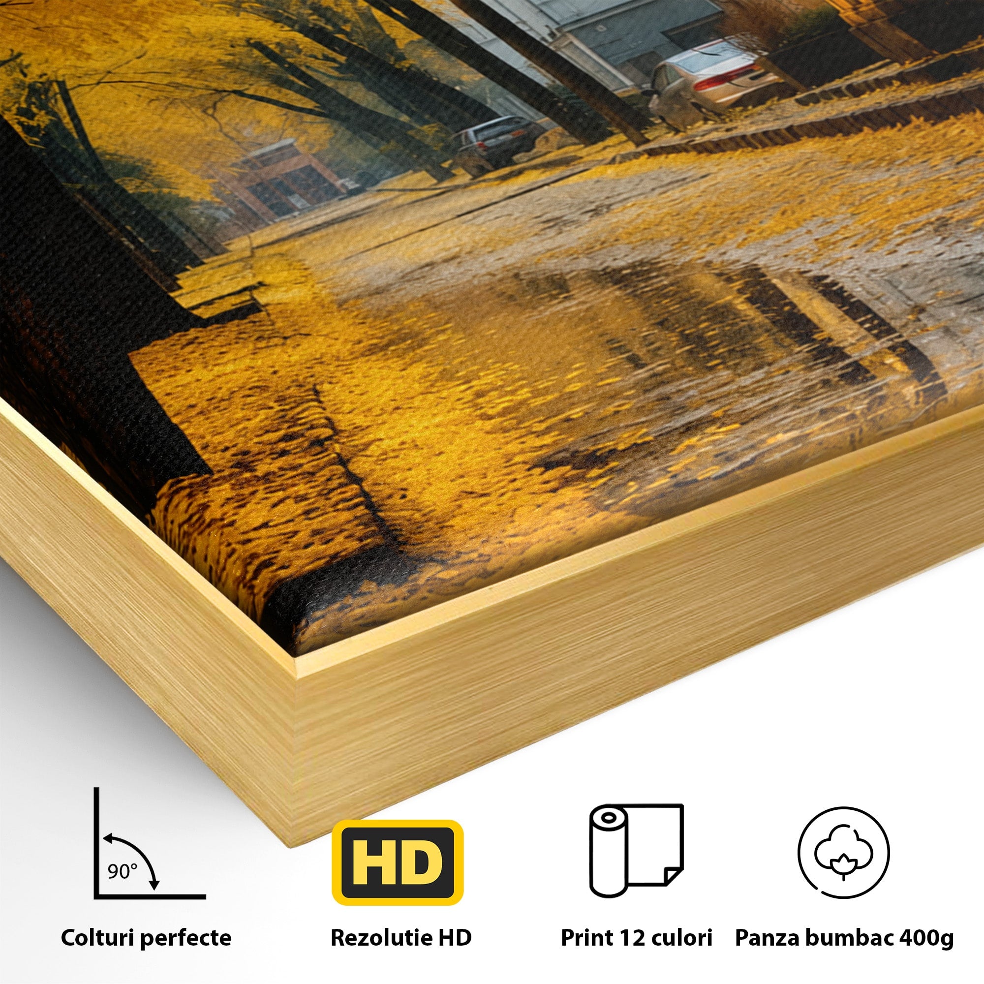 Tablou Canvas Premium LuxCanva® A1733, Toamna Aurie, Toamna, Frunze, Peisaj Urban, Melancolie, Living, Culori Vibrante