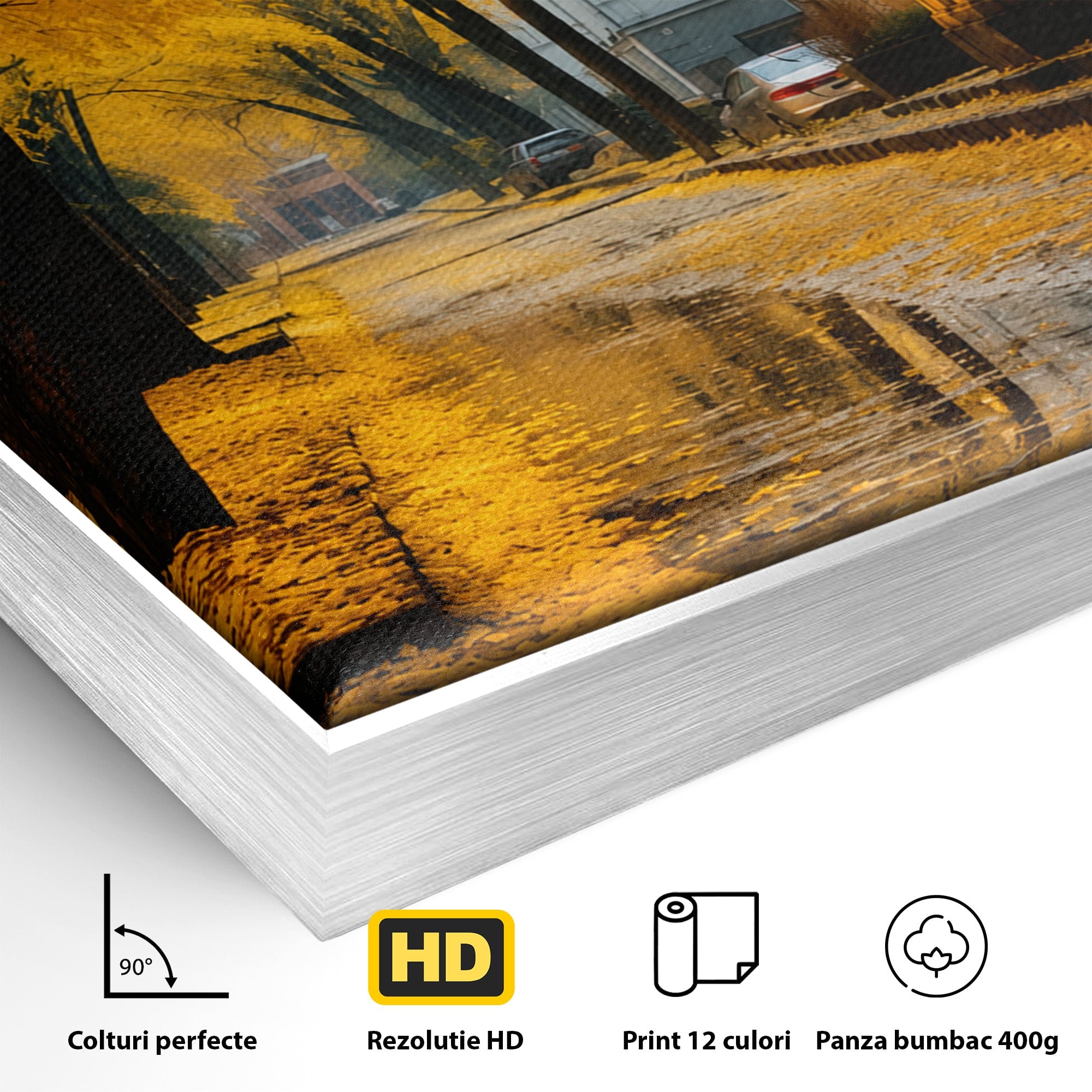 Tablou Canvas Premium LuxCanva® A1733, Toamna Aurie, Toamna, Frunze, Peisaj Urban, Melancolie, Living, Culori Vibrante