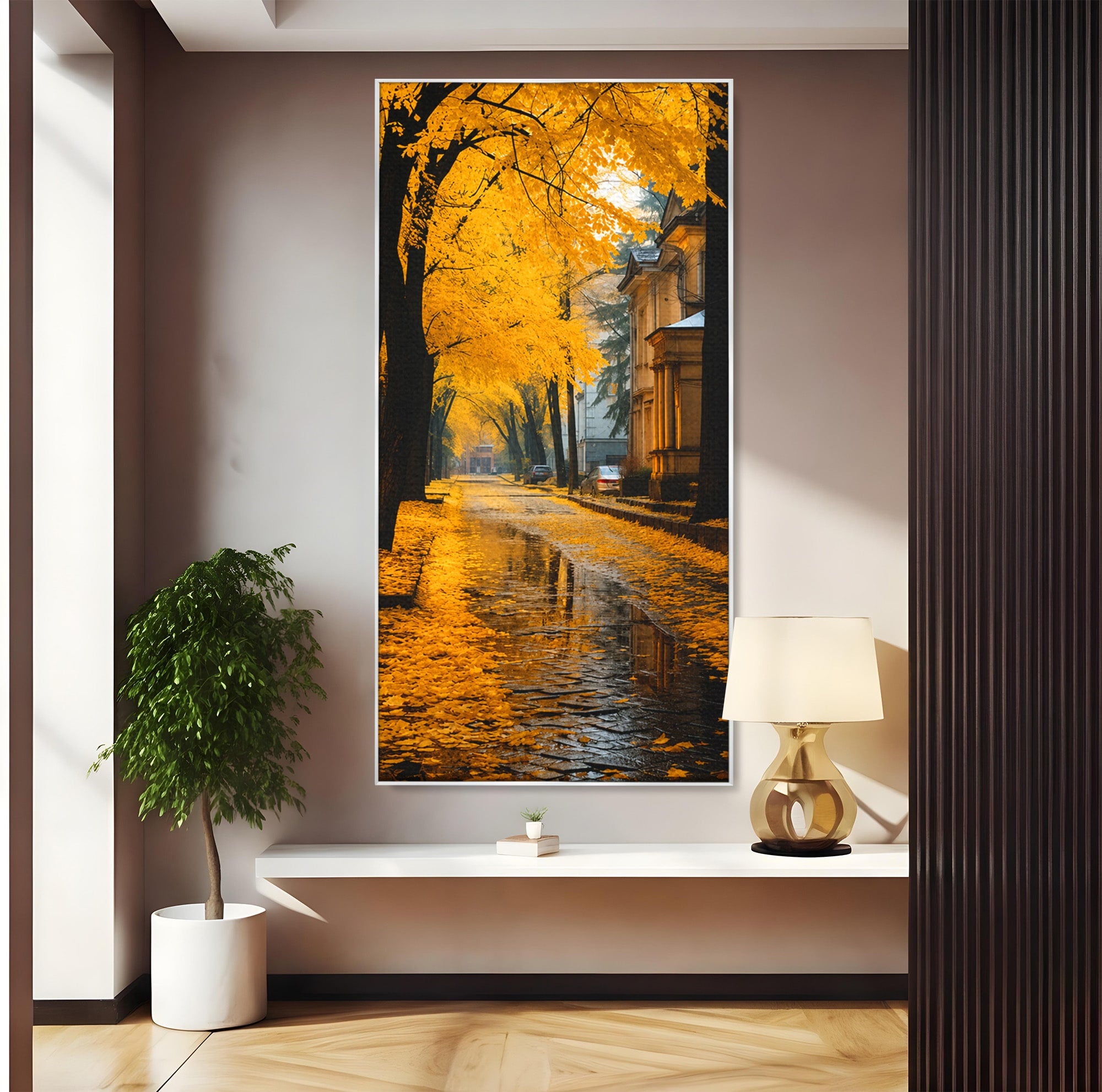 Tablou Canvas Premium LuxCanva® A1733, Toamna Aurie, Toamna, Frunze, Peisaj Urban, Melancolie, Living, Culori Vibrante