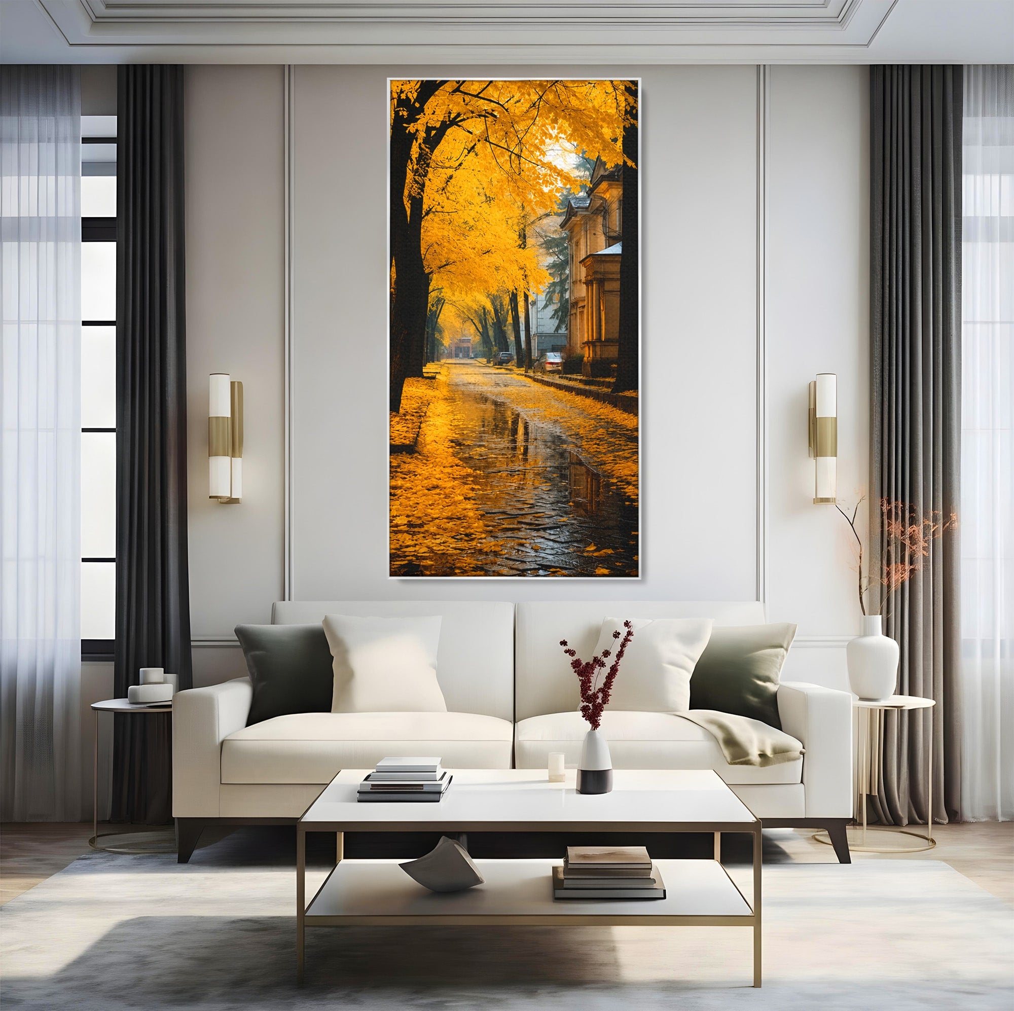 Tablou Canvas Premium LuxCanva® A1733, Toamna Aurie, Toamna, Frunze, Peisaj Urban, Melancolie, Living, Culori Vibrante