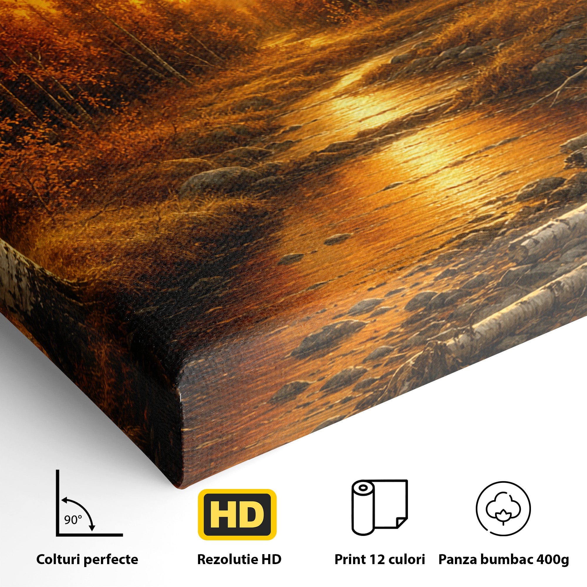 Tablou Canvas Premium LuxCanva® A1734, Apus De Toamna, Apus, Toamna, Padure, Rau, Living, Culori Vibrante