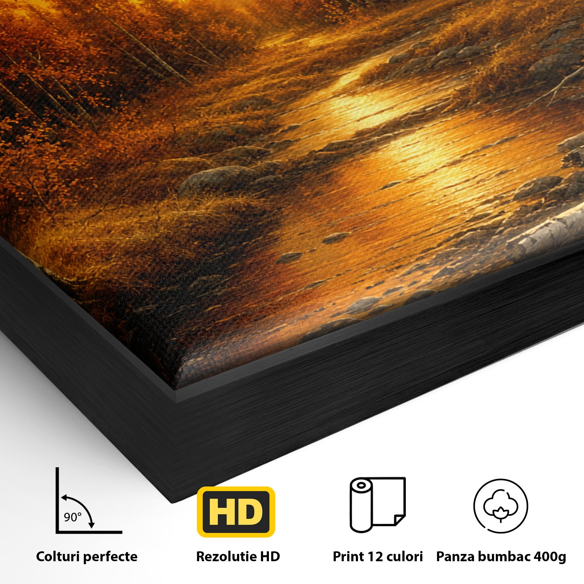 Tablou Canvas Premium LuxCanva® A1734, Apus De Toamna, Apus, Toamna, Padure, Rau, Living, Culori Vibrante