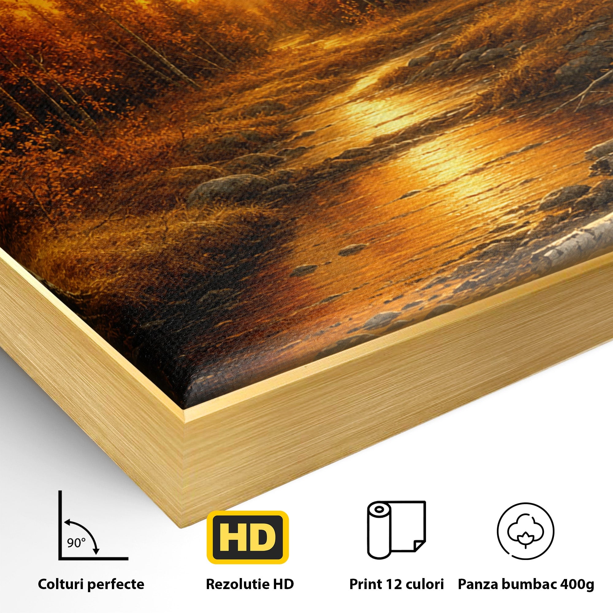 Tablou Canvas Premium LuxCanva® A1734, Apus De Toamna, Apus, Toamna, Padure, Rau, Living, Culori Vibrante
